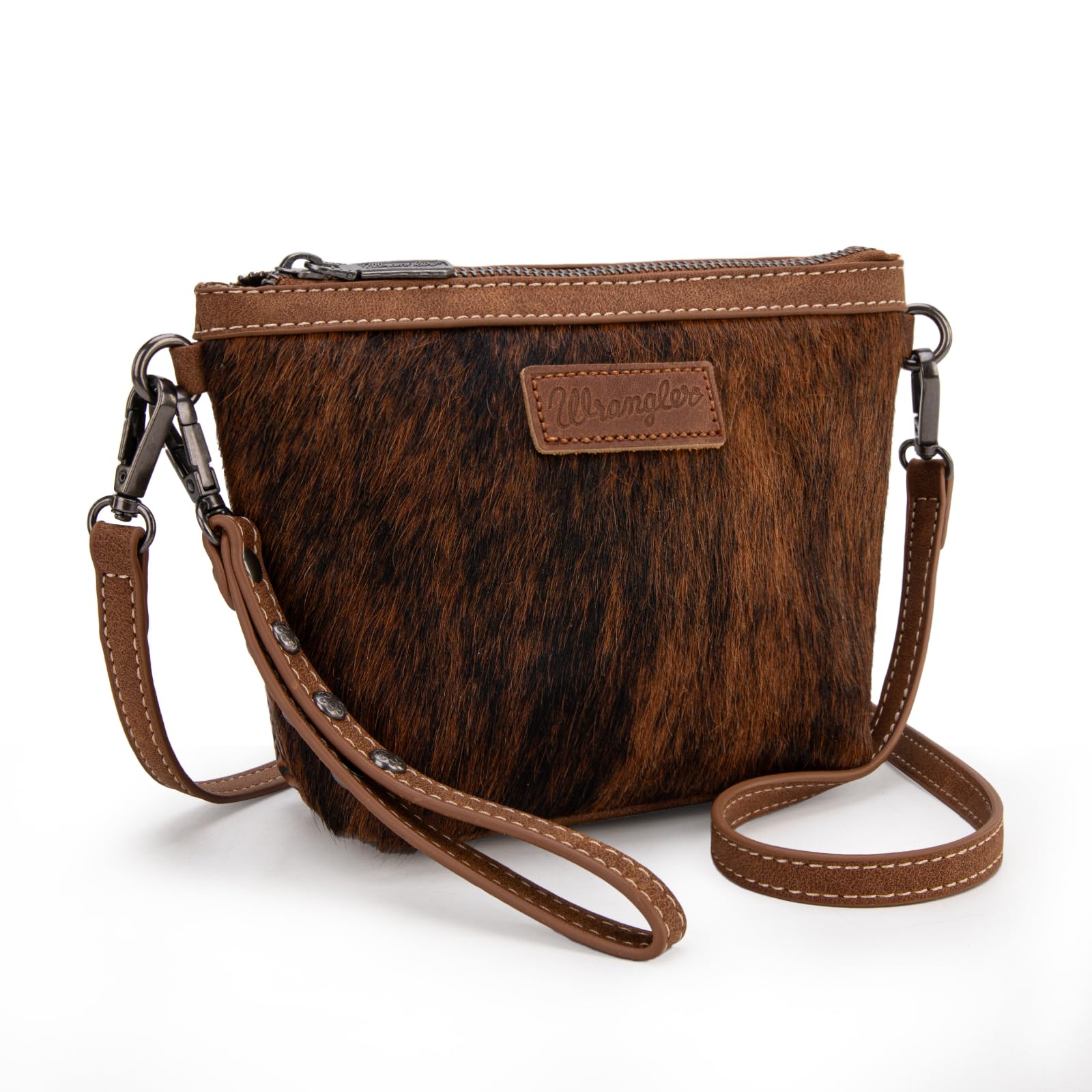Wrangler Western Horsehair Wristlet Clutch Purse Vintage Hair-On Cowhide Crossbody Bag for Women WG169-1812BR