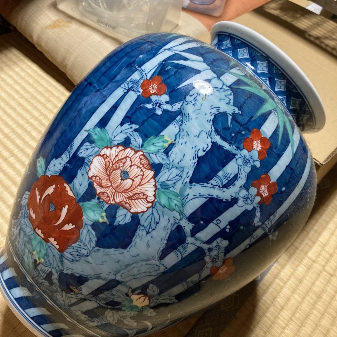 Amazon.co.jp: 鍋島焼 大壺 花鳥紋 深山作 骨董 アンティーク