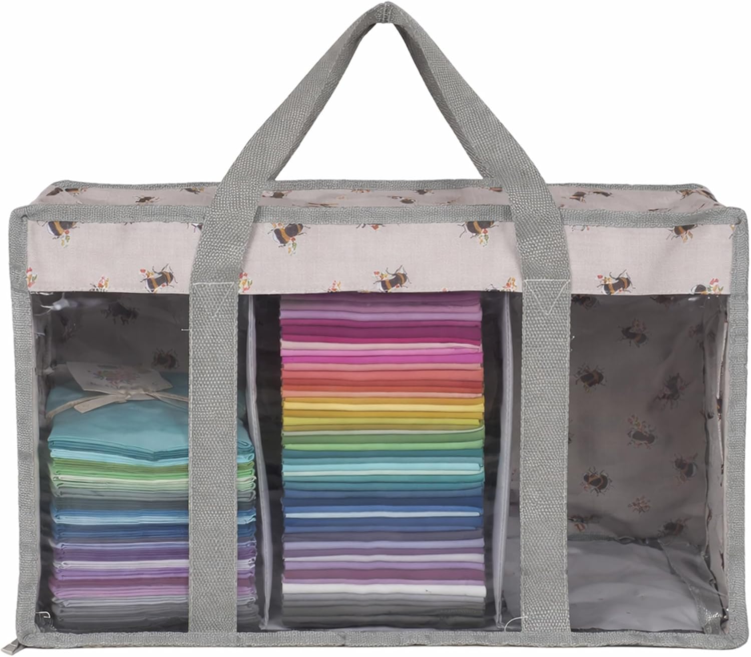 Hobby Gift Fat Quarter Storage Bag with Clear Lid, Fabric Organiser with Reinforced Handles for Quilting, Sewing & Craft Supplies
