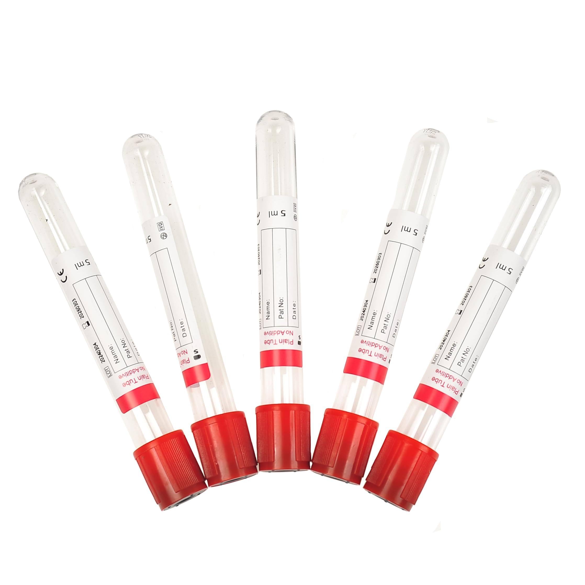 100 Provette per La Raccolta del Sangue in Vetro, Provette Monouso per La Raccolta del Sangue Sottovuoto da 3 Ml / 5 Ml / 10 Ml per Laboratorio Veterinario, Senza Additivi, Tappo Rosso,10ml