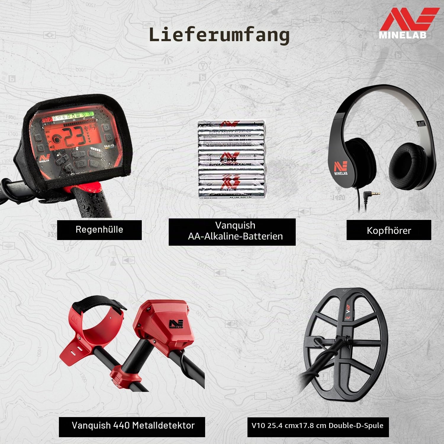 Minelab Vanquish 440 Multifrequenz Pinpointing Metalldetektor für Erwachsene mit der Wasserdichten V10 10"" x7“Doppel-D-Spule