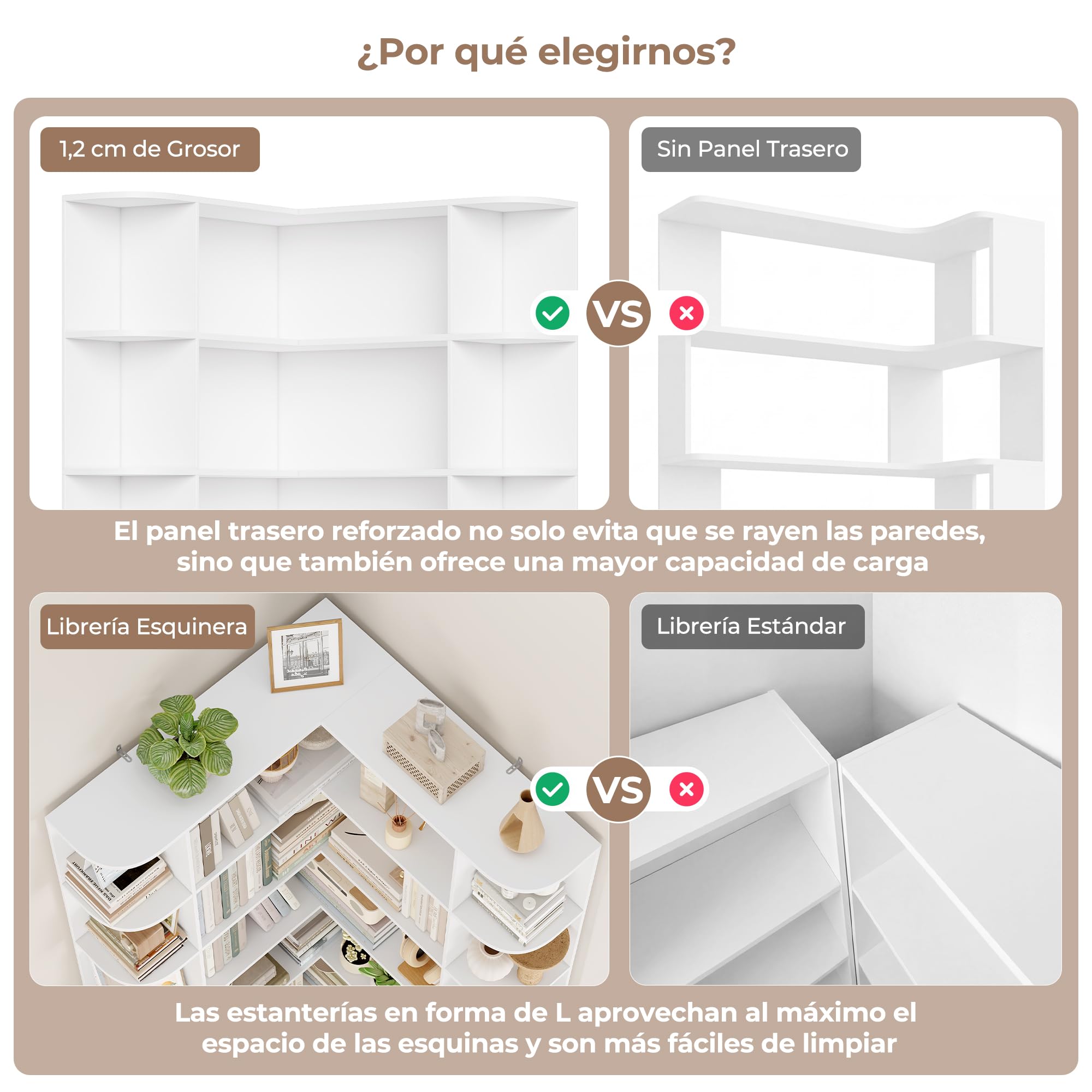 FirFurd 185cm Estantería Esquina 6 Niveles Estantería Libros Librería Salón | Estante en Forma de L Mueble Almacenaje, Libreria Estanteria para Salón Oficina Estudio, Grande y Alta, Blanco, 80x84x185cm