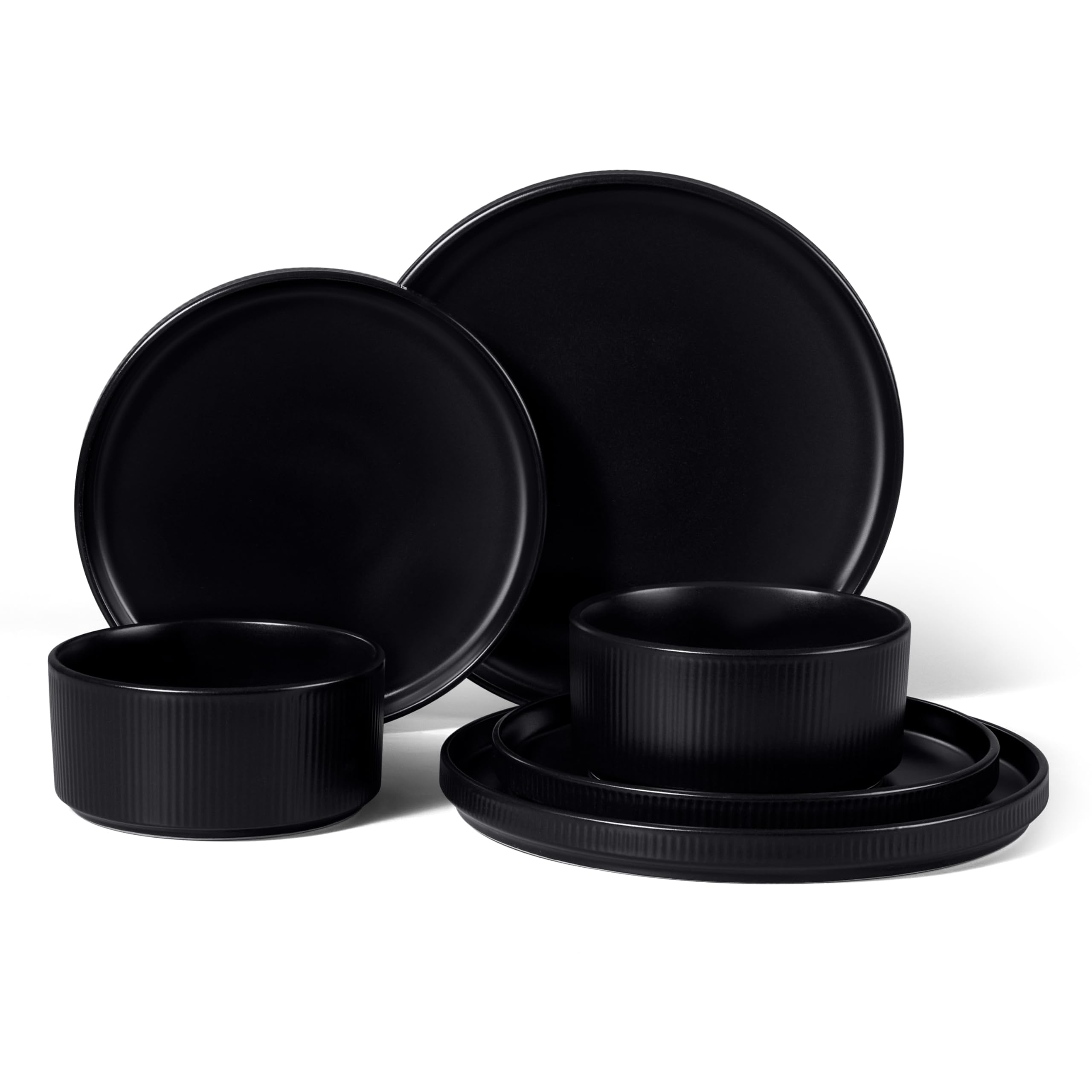 HaWare Dinner Set, 6 PCS Stoneware Plates and Bowls Set, Matte Black