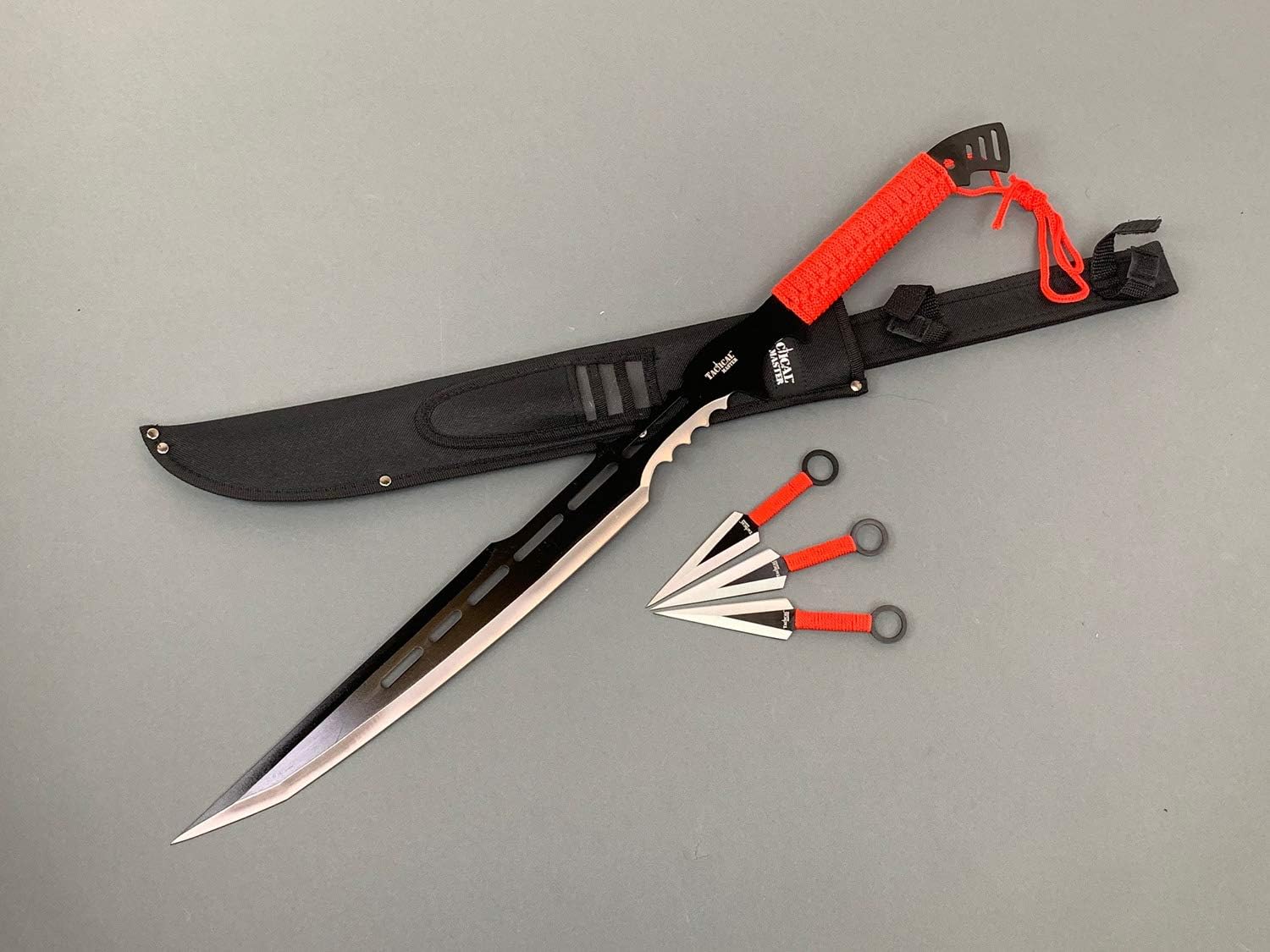 otaky Gear 28" Tactical Machete, with 6" 3 Fixed Blade Knives Set, for Outdoor, Camping, Multi Piece Design for Collection, Gifting and Decorative Use
