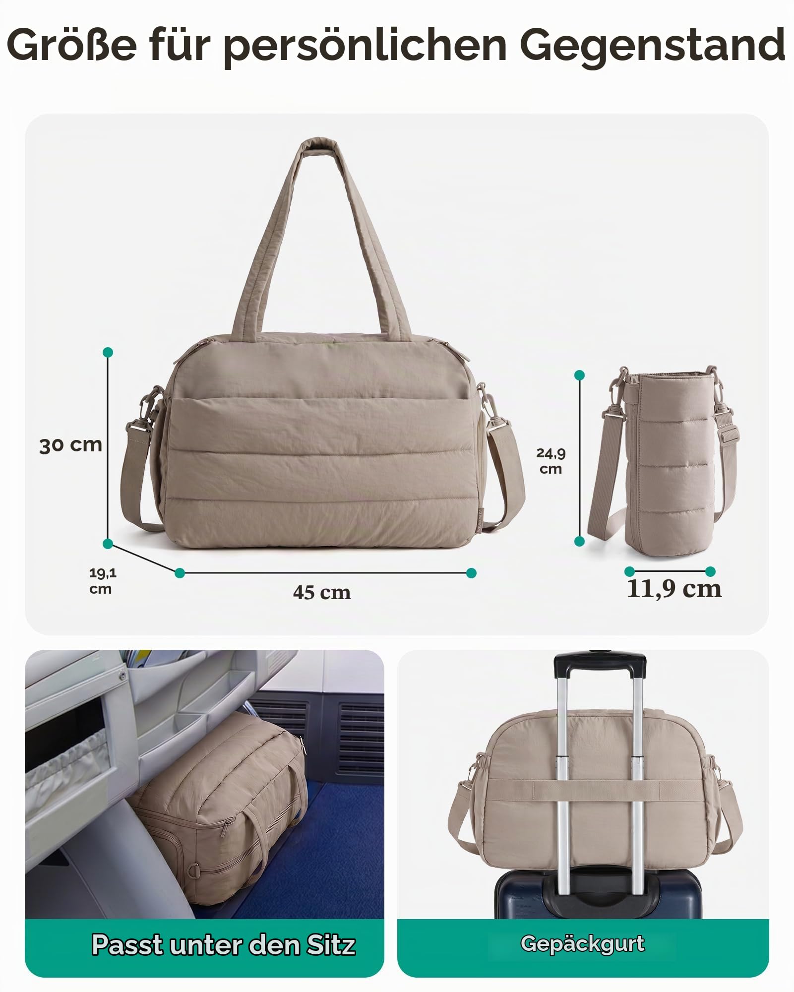BAGSMART 2 Set Sporttasche Damen, Yogatasche mit Flaschenhalter, Kamel