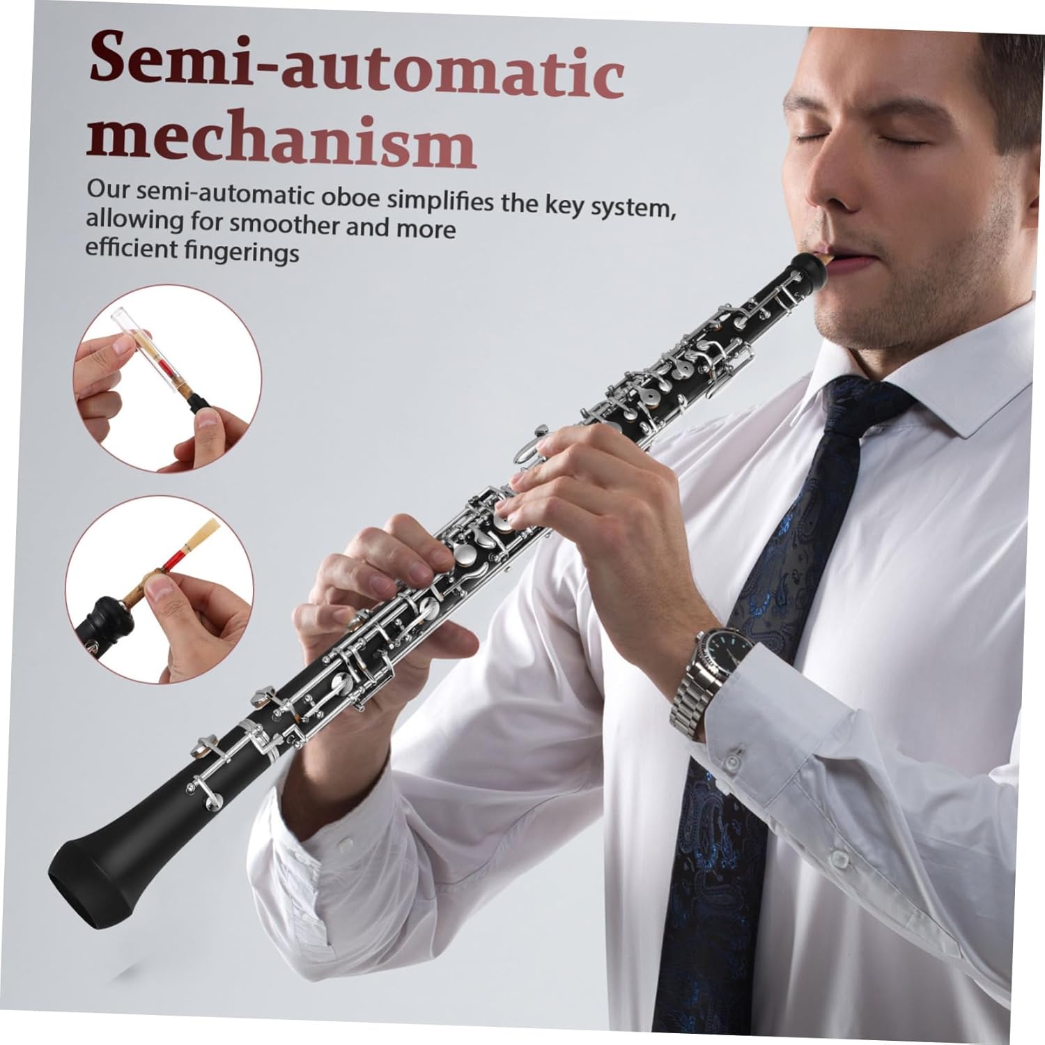 Toyvian Professional Oboe Instrument C Key with 22 Keys Semi-Automatic Nickel-Plated Mechanism Synthetic Wood Black Color for Orchestra and Performance with Carry Bag and Accessories