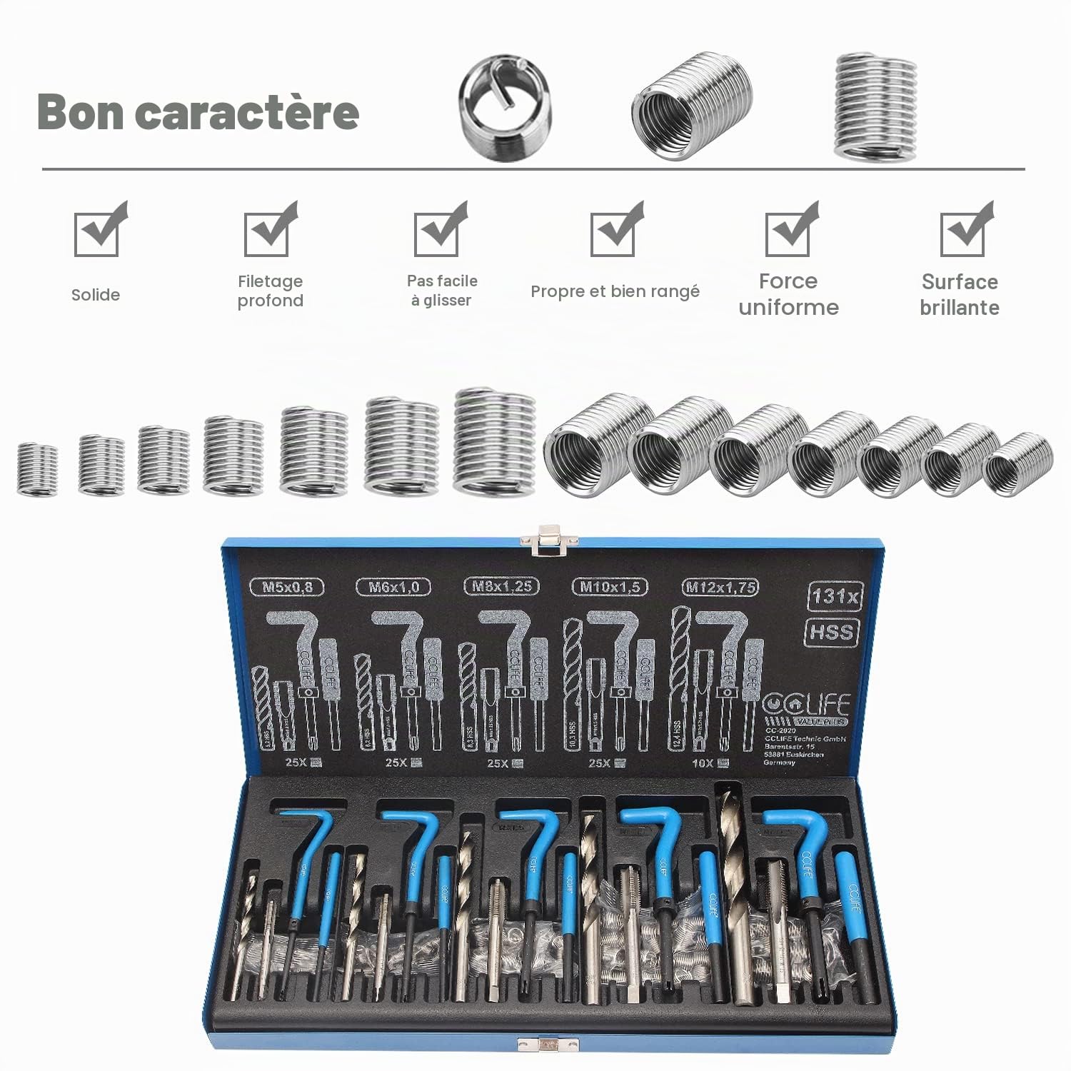 CCLIFE Douille filetée de réparation de Filetage, 131 Pièces M5 M6 M8 M10 M12
