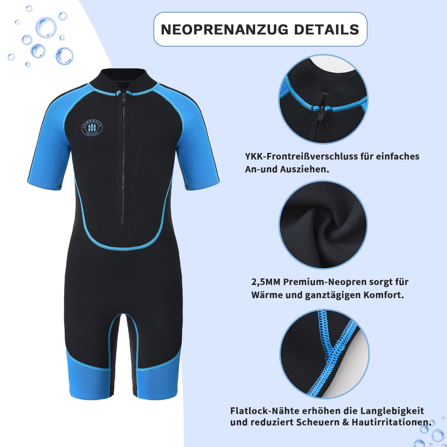 Lemorecn 2,5mm Kinder Shorty Neoprenanzug für Jungen Mädchen