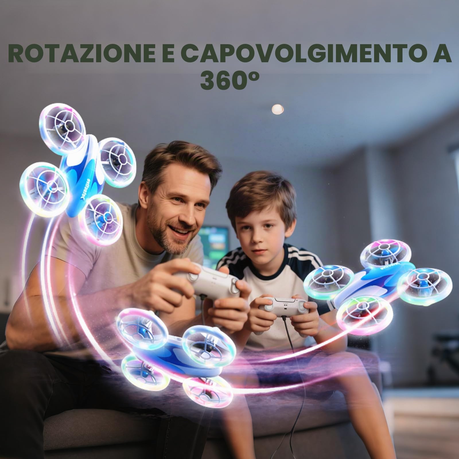 Drone per Bambini, Mini Drone con 3 Batterie per Principianti, Elica di Protezione Completa, Telecomando a 2,4 GHz, Mantenimento Dell'altitudine, 360 Giri, con Luci LED, Regali per Bambini