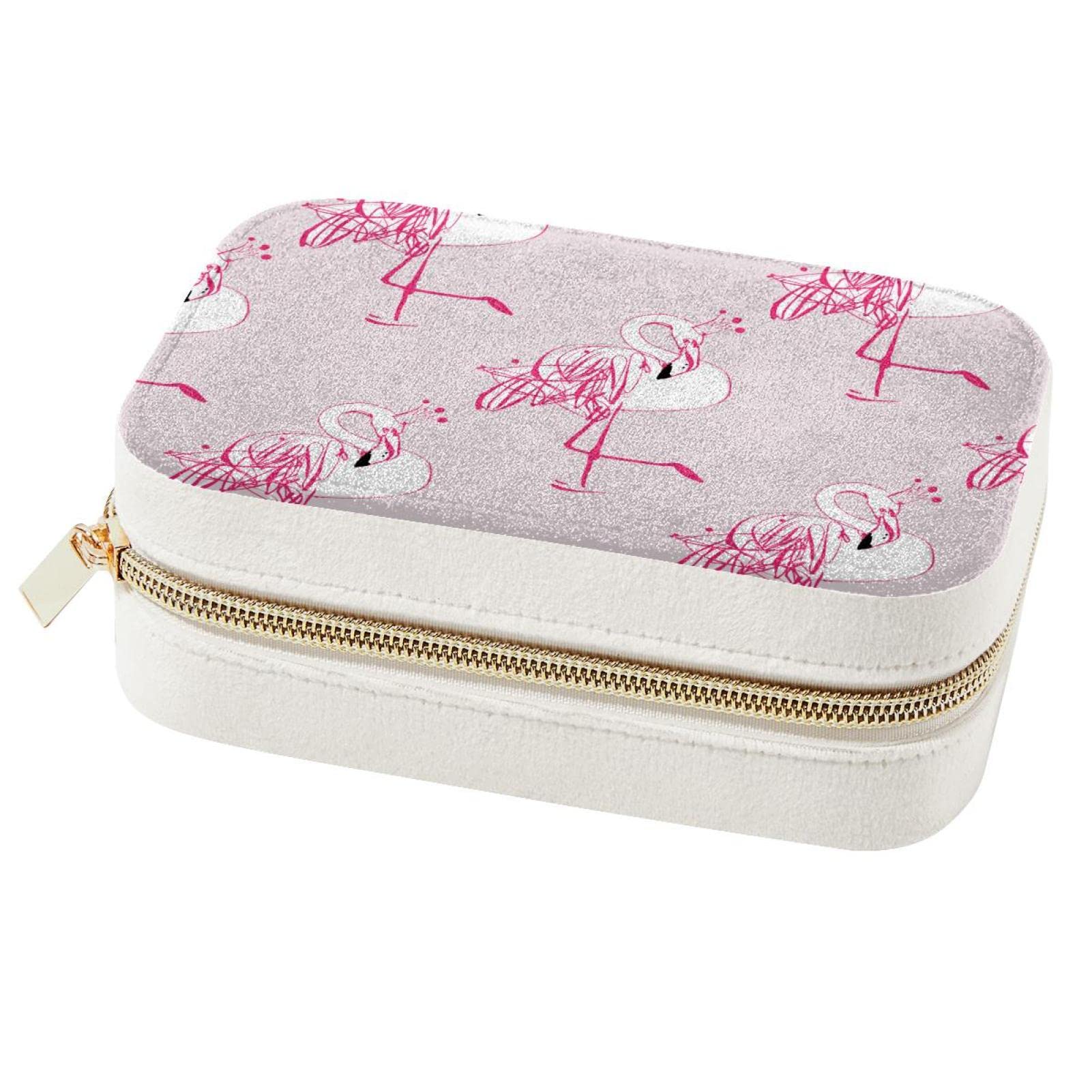 Boîte à bijoux de voyage portable couronne princesse et flamant rose