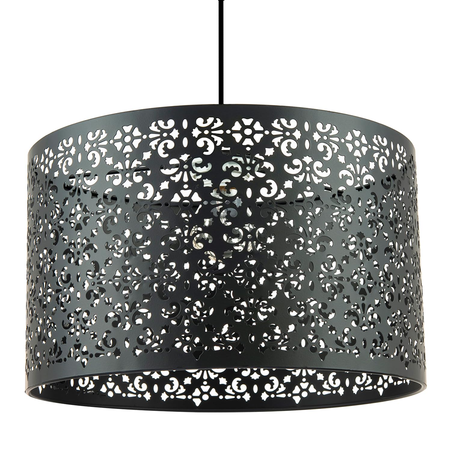 Happy Homewares Moroccan Designed Large Black Metal Pendant Shade With Floral Decor from B&Q