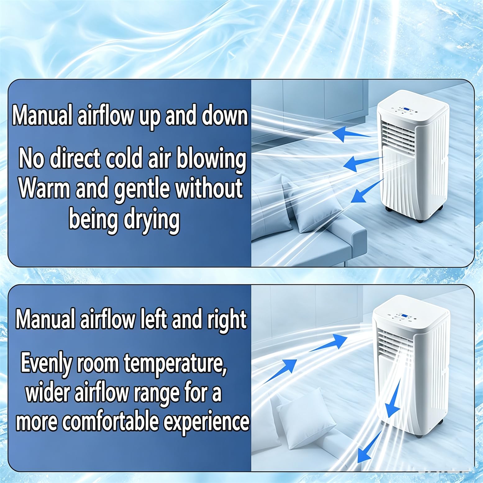 Aire Acondicionado Portátil 11000BTU Con Deshumidificador Y Ventilador,Unidad Ultrasilenciosa Con 2 Velocidades De Ventilación Y Temporizador De 24H,Para Habitaciones De Más De 300 Pies Cuadrados