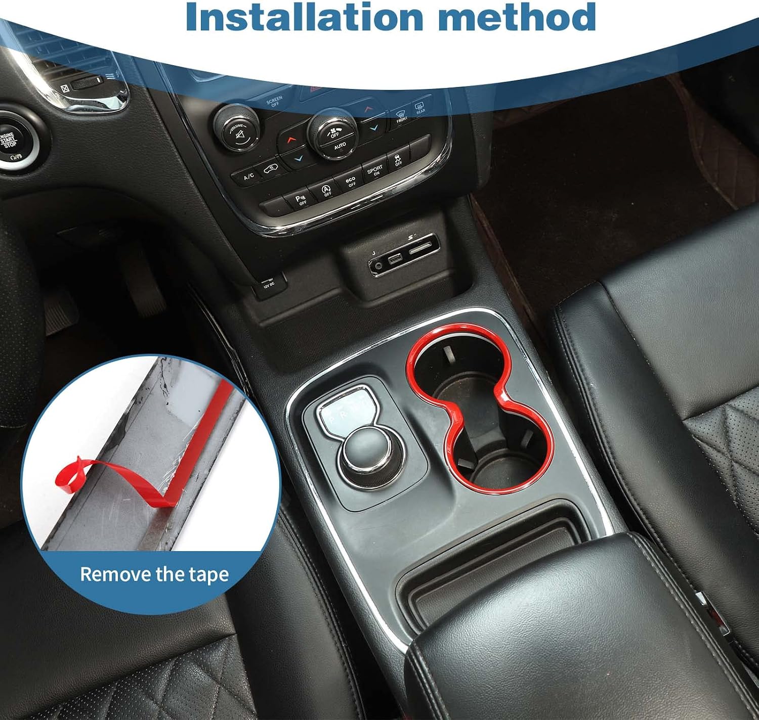 for Durango Front Cup Holder Trim Cover Frame for Dodge Durango 2011-2020 Red Interior Accessories 1pc