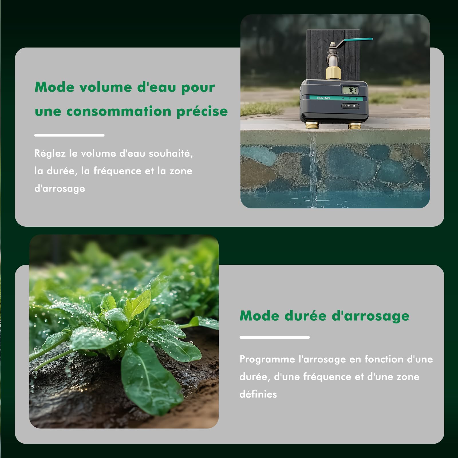 RESTMO Programmateur arrosage 2 Zones avec Puce Bluetooth + Wi-FI