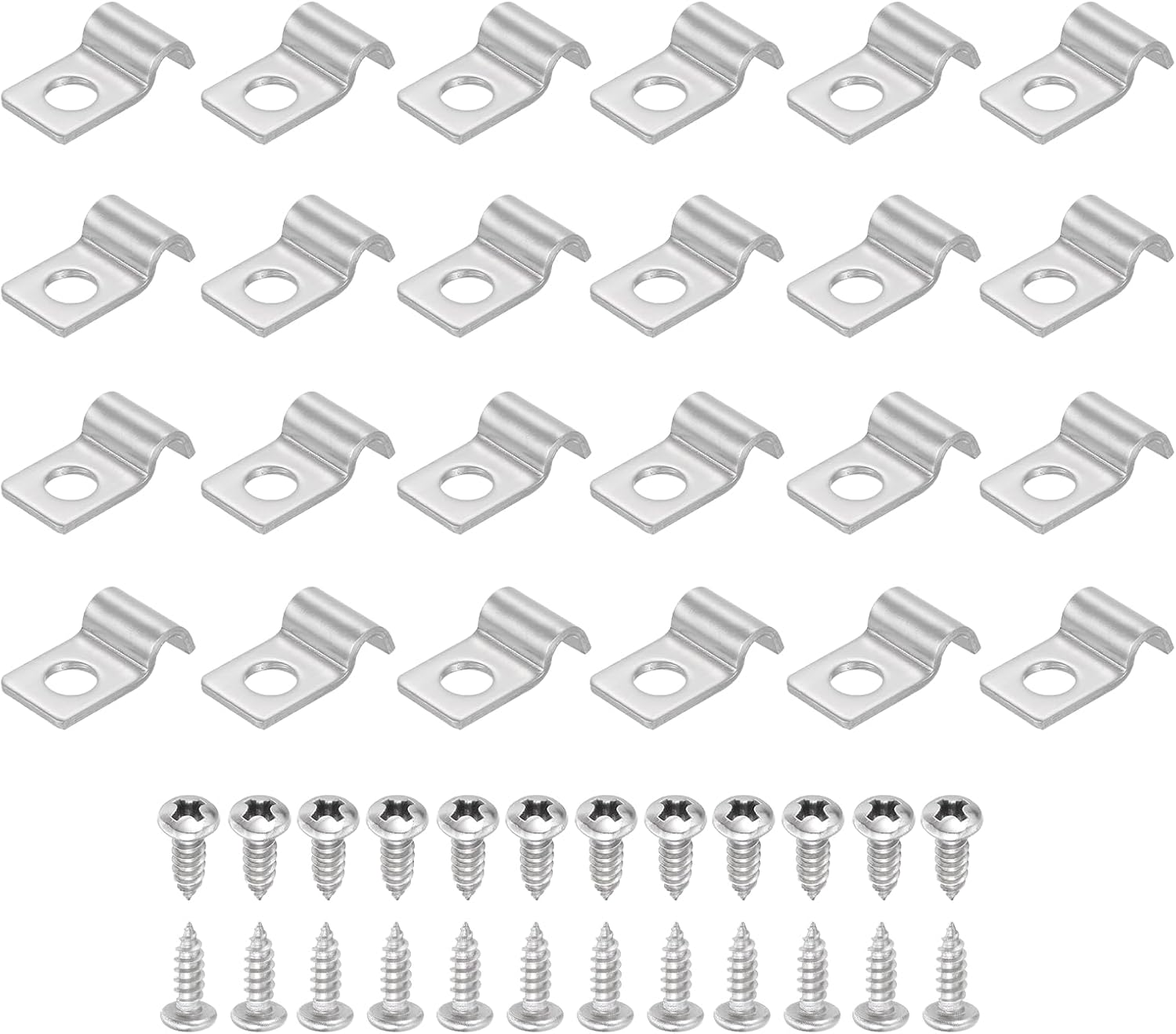 uxcell 6Pcs 16mm(5/8") One Hole Rigid Pipe Strap, 304 Stainless Steel Conduit Clamp Thicken U Bracket Heavy Duty Pipe Clamp with Self-Tapping Screws for Fixing Tube Cable, Silver