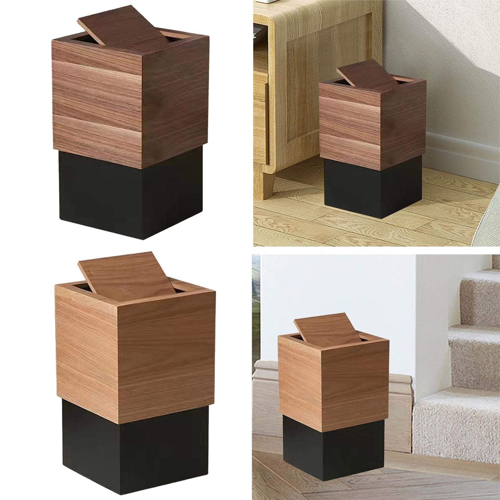 CALANDIS® Wood Trash Bin Cover Wood Trash Can with Lid for Bathroom Living Room Dark Brown | Trash Cans & Wastebaskets | Household Supplies & Cleaning 3