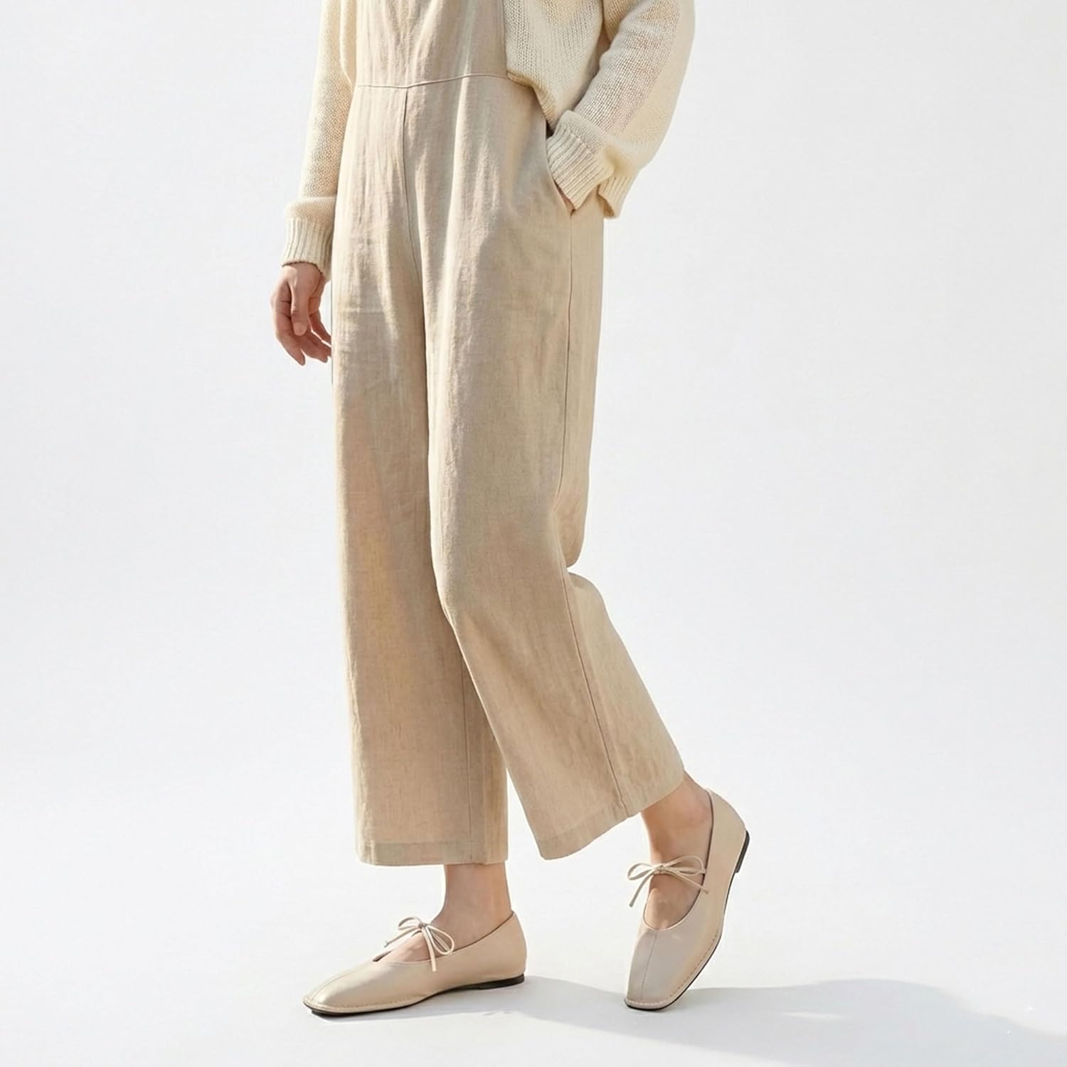 Lace Up Square Toe Ballet Flats for Women Cute Bow Slip On Mary Jane Flats Casual Ballerina Shoes - Image 2