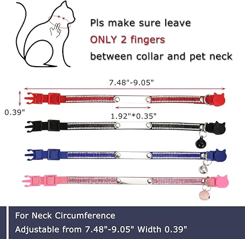 Miniatura 4 de Mogoko Collar de diamante personalizado para gato, collar personalizado para mascotas con placa de identificación grabada y campana (rosa)