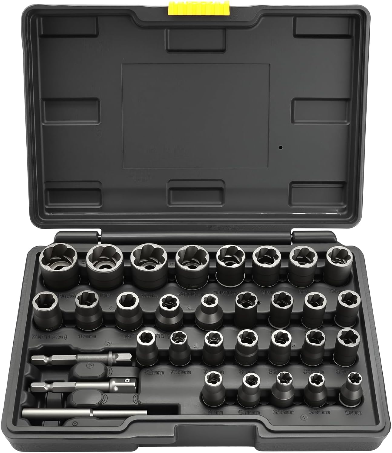 Eapele Bolt Extractor Set, Stripped Nut Remover Twist Sockets, Fit 3/8" Square Drive with Solid Storage Case (32pcs, Black)