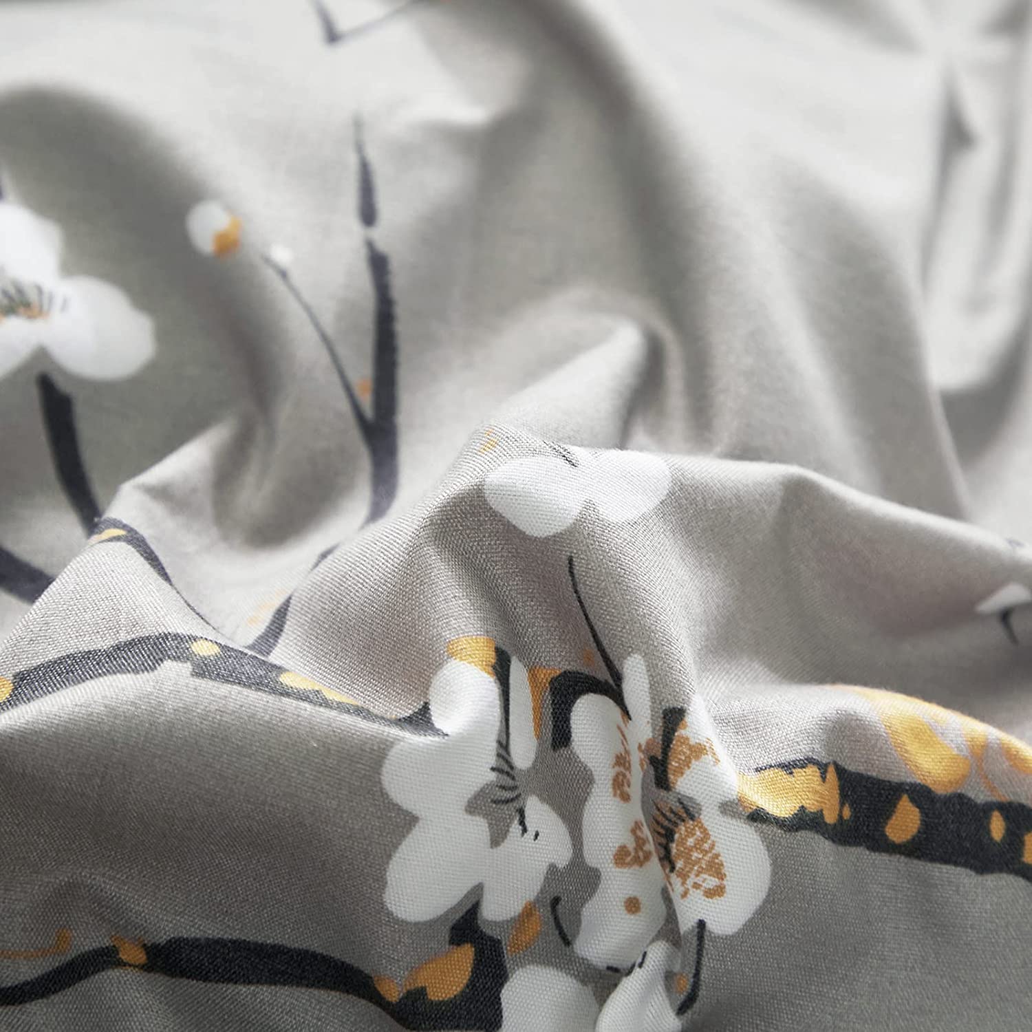 Lanqinglv Bettdecke 155x220cm Ganzjahresdecke 4 Jahreszeiten,Grau Weiß Blätter Blumenmuster Steppdecke für Allergiker Zudecke Schlafdecke Duvet 155x220 mit 1 Kissenbezug 80x80cm