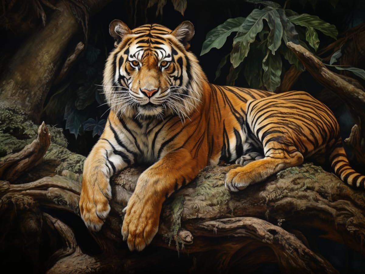 N.lanshan B Diy Latch Hook Kit Large Rug Wild Tiger Animal Latch Hook Rug Making Kit For Adults Kids,Cross Stitch Set Carpet Tapestry Needlework 80X115cm