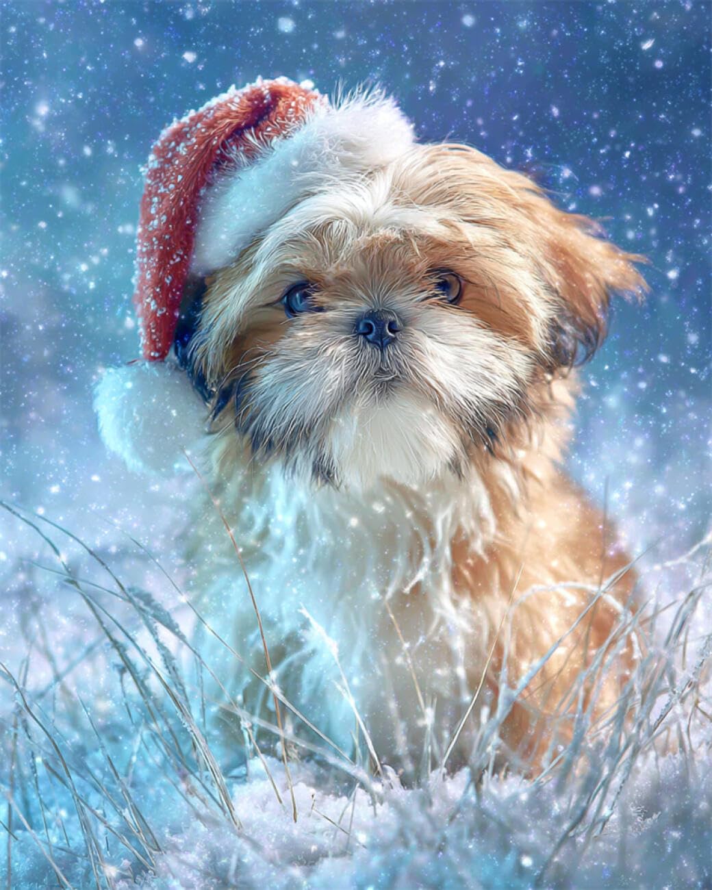 RKFLGEW DIY Bead Embroidery Kits Dog in The Snow 50x70cm