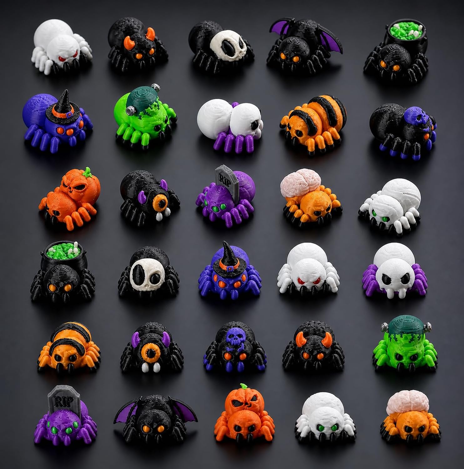 30PCS 3D Printed Halloween Spider Figurines,15 Spooky Styles 2 of Each,Mini Spider Desk Pets,Cute Gothic Party Favors,Collectible Spider Decorations and Decor