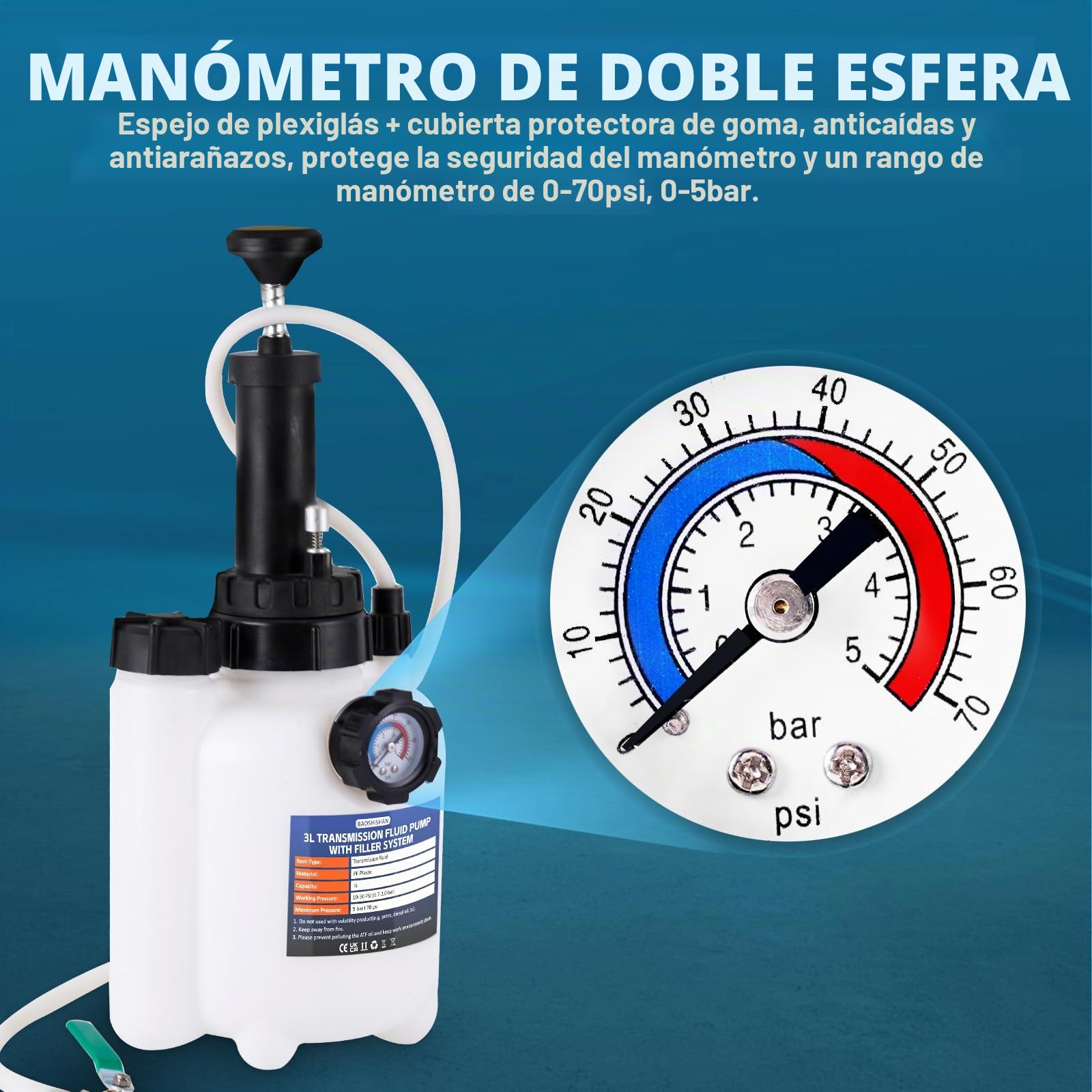 BAOSHISHAN Bomba de Llenado de Aceite 3L Bomba de Transferencia de Aceite de Caja de Cambios Sistema de Llenado Manual Bomba de Líquido de Transmisión con 8pcs Adaptadores de Llenado