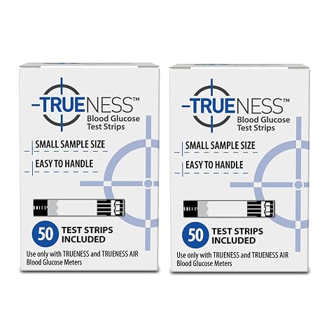 TRUENESS Blood Glucose Test Strips, TRUENESS Family of Self Monitoring Blood Glucose Meters, 100 Count (2, 50-Count Boxes)