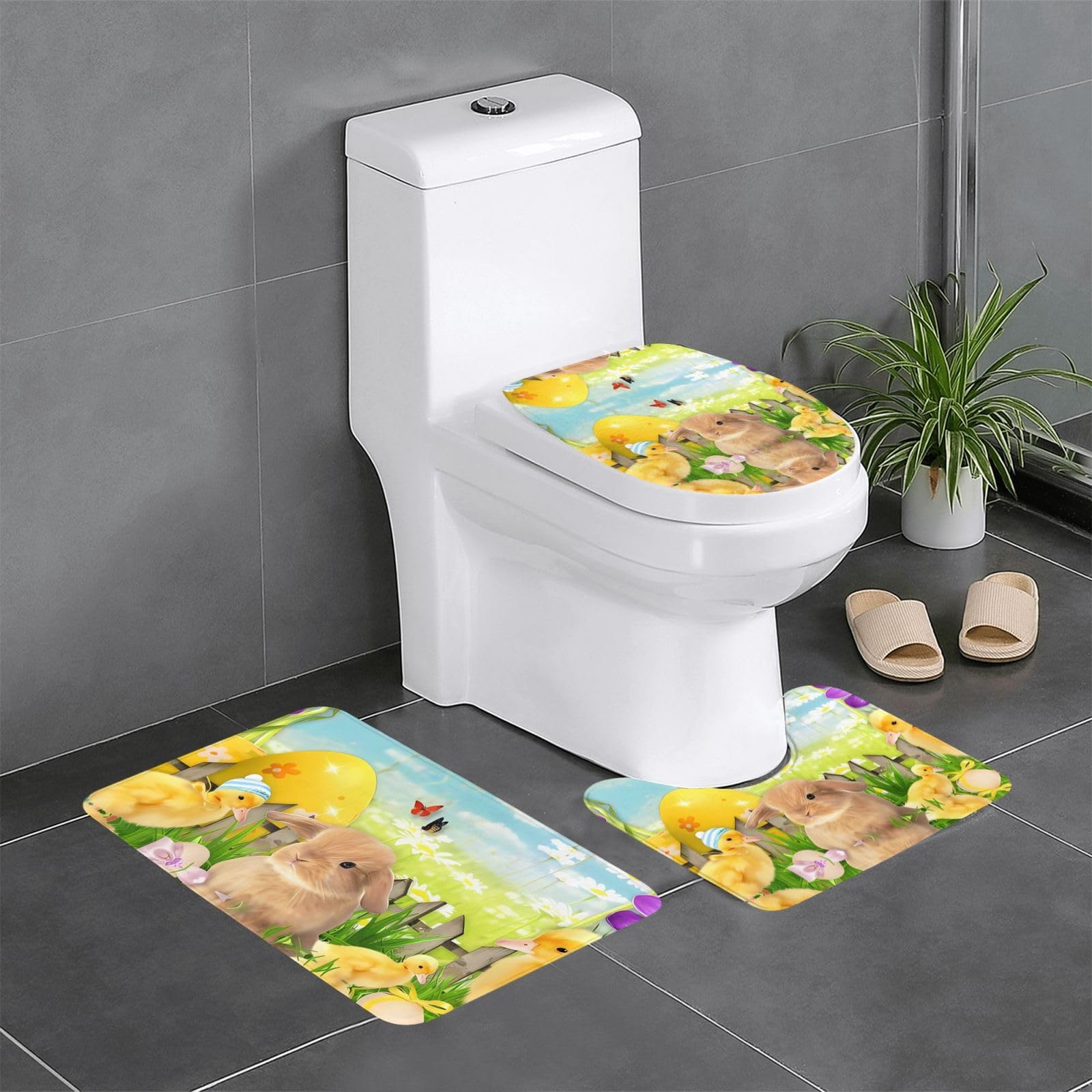 Alfombras de baño de conejo de Pascua y mariposas de poliéster 61x40 cm juego de 3 piezas