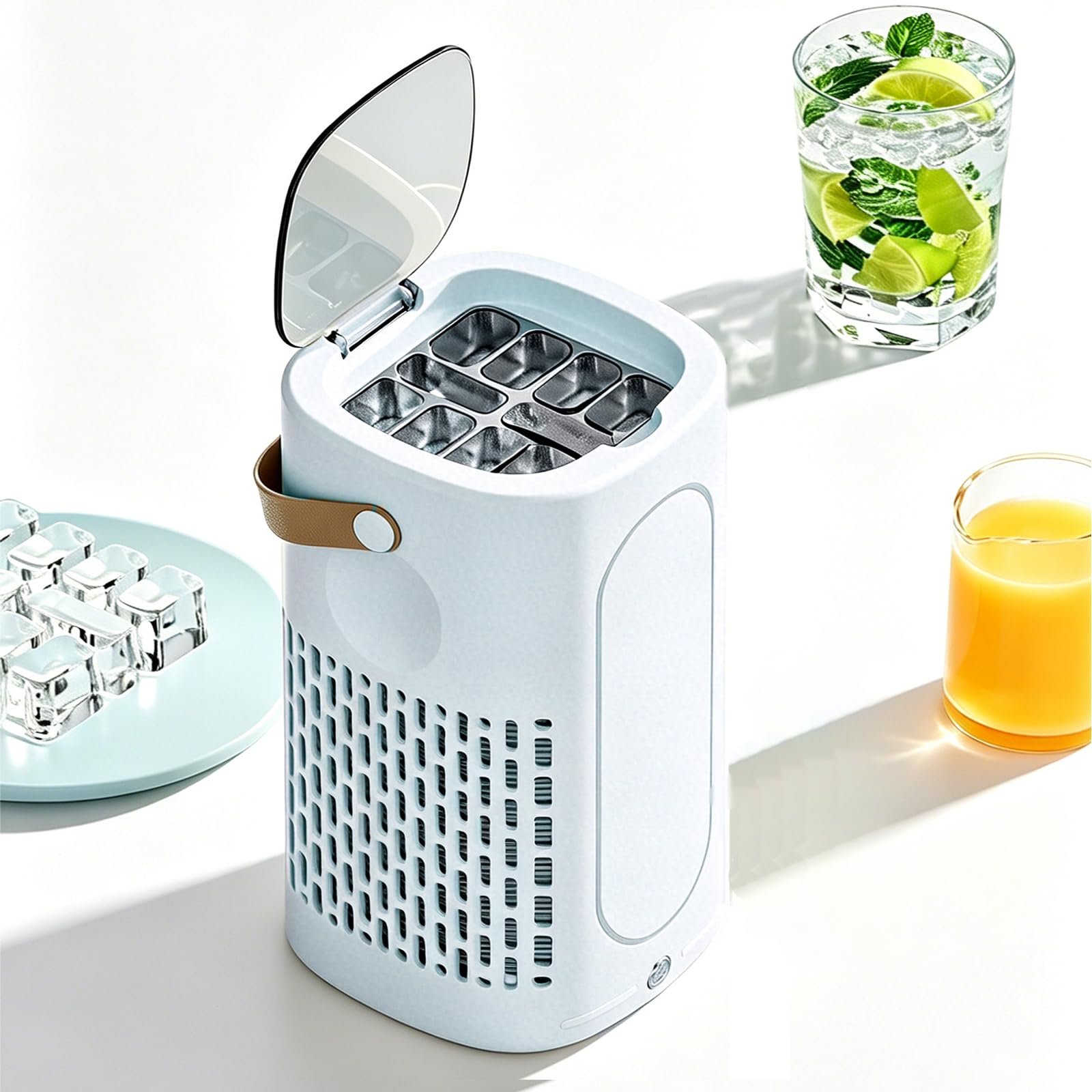 Máquina de hielo portátil de 12V con luz ambiental para coche y camping 8