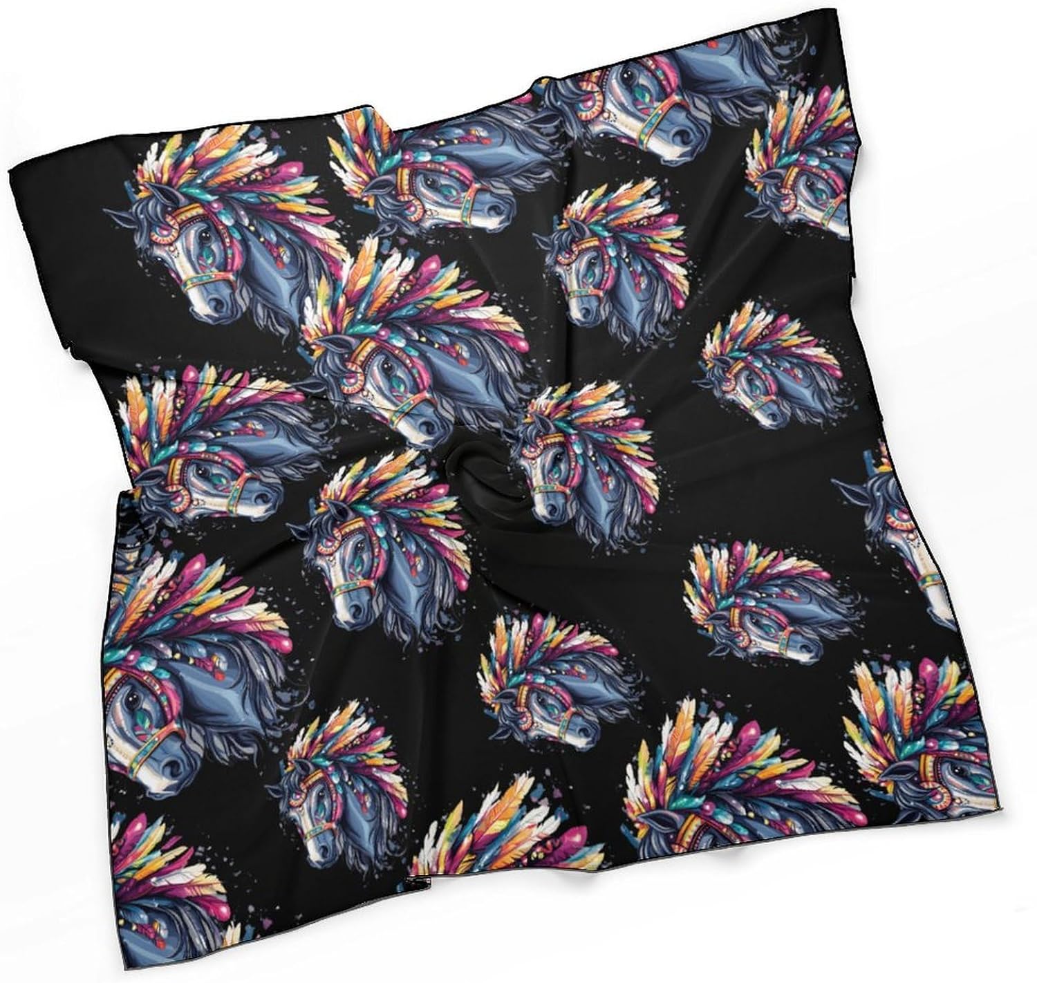 Horse Riding Native US Indian Bandana Fashion Head Scarf Square Silk Scarf Print Neck Hair Scarfs for Women Men Gifts