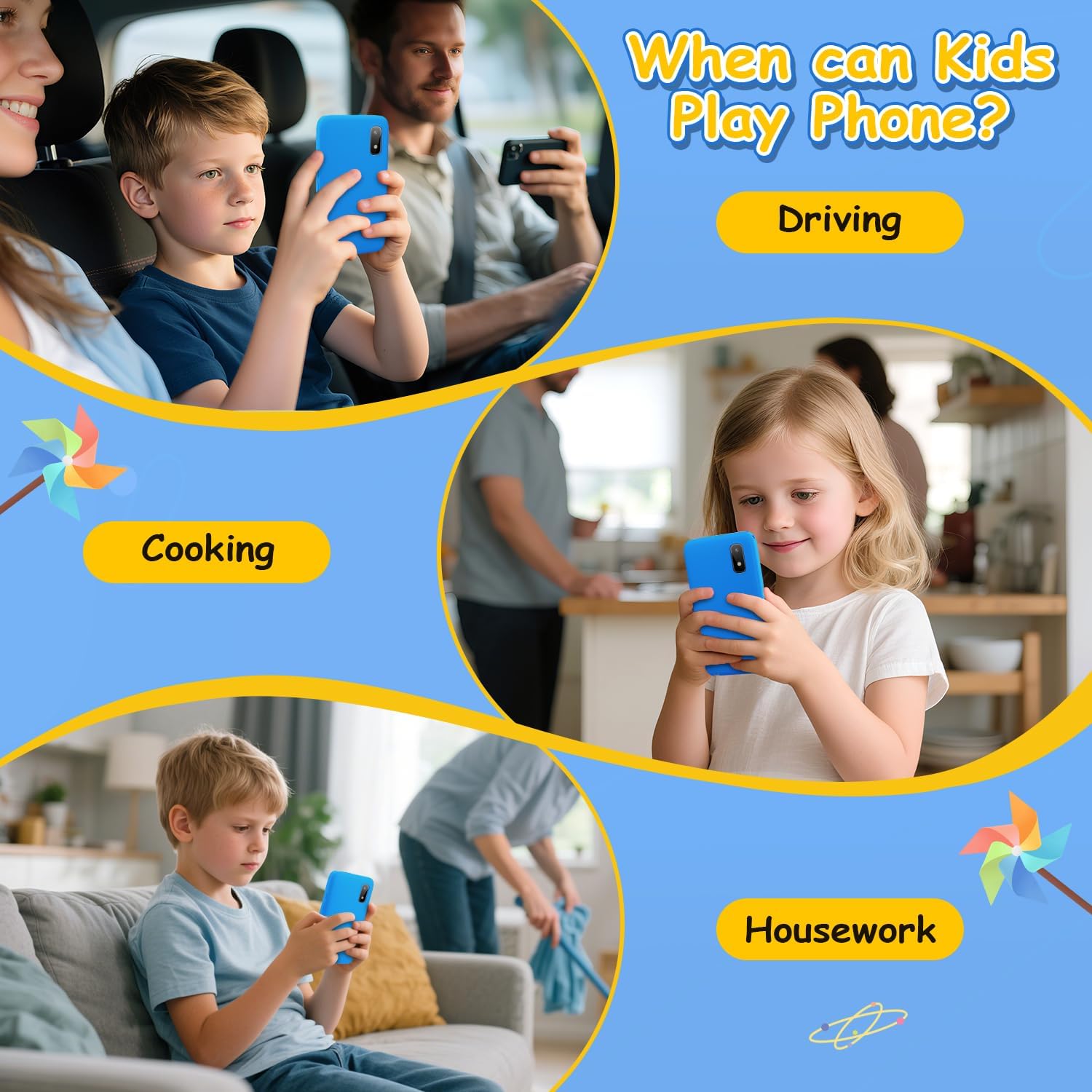 MINIBEAR Kids Toy Smartphone, 3.97" Toddler Dual Camera Learning Toys, 201+ Educational Games Play Phone No WiFi for Girls Boys 3-12 Christmas Birthday Gifts with 32g SD Card (Blue) - Image 6