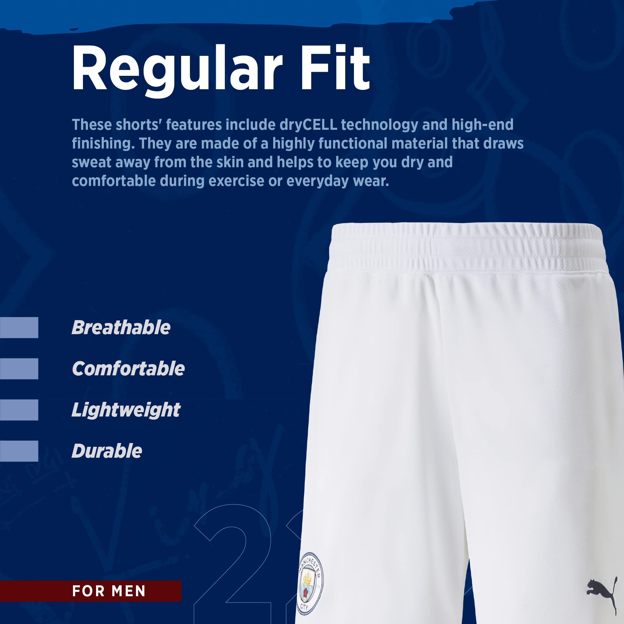 Puma MCFC Shorts Replica Homme, Peacoat-Whisper White, FR : L (Taille Fabricant : L)