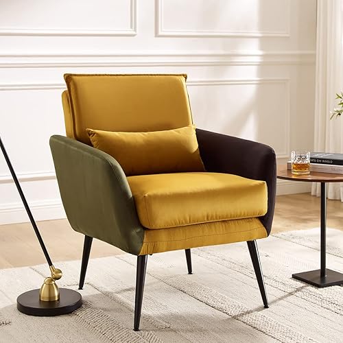 Volans Modern Accent Fabric Chair Single Sofa Comfy Upholstered Arm Chair Living Room Furniture (Green & Yellow & Black)