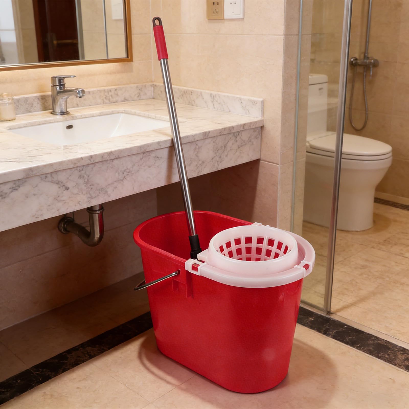 Secchio Lavapavimenti Rosso in Plastica per Mop Tondo | Compatibilità Multiuso, Design che Riduce la Fatica, per Pulizie su Larga Scala e Uso Igienico Professionale