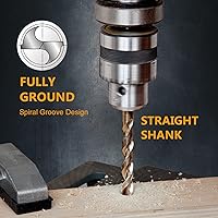 Vista 5 de POWERTEC Brocas de cobalto de 1/4 de pulgada, paquete de 6, 4 pulgadas de longitud, brocas M35 HSS Jobber con punta de 135° para perforar madera