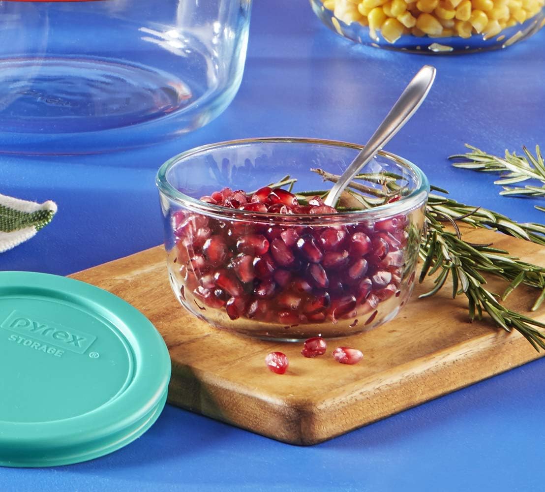 Pyrex Simply Store 16-Pc Glass Food Storage Container Set with Lid, 2-Cup & 1-Cup Round Meal Prep Containers with Lid, BPA-Free Lid, Dishwasher, Microwave and Freezer Safe,