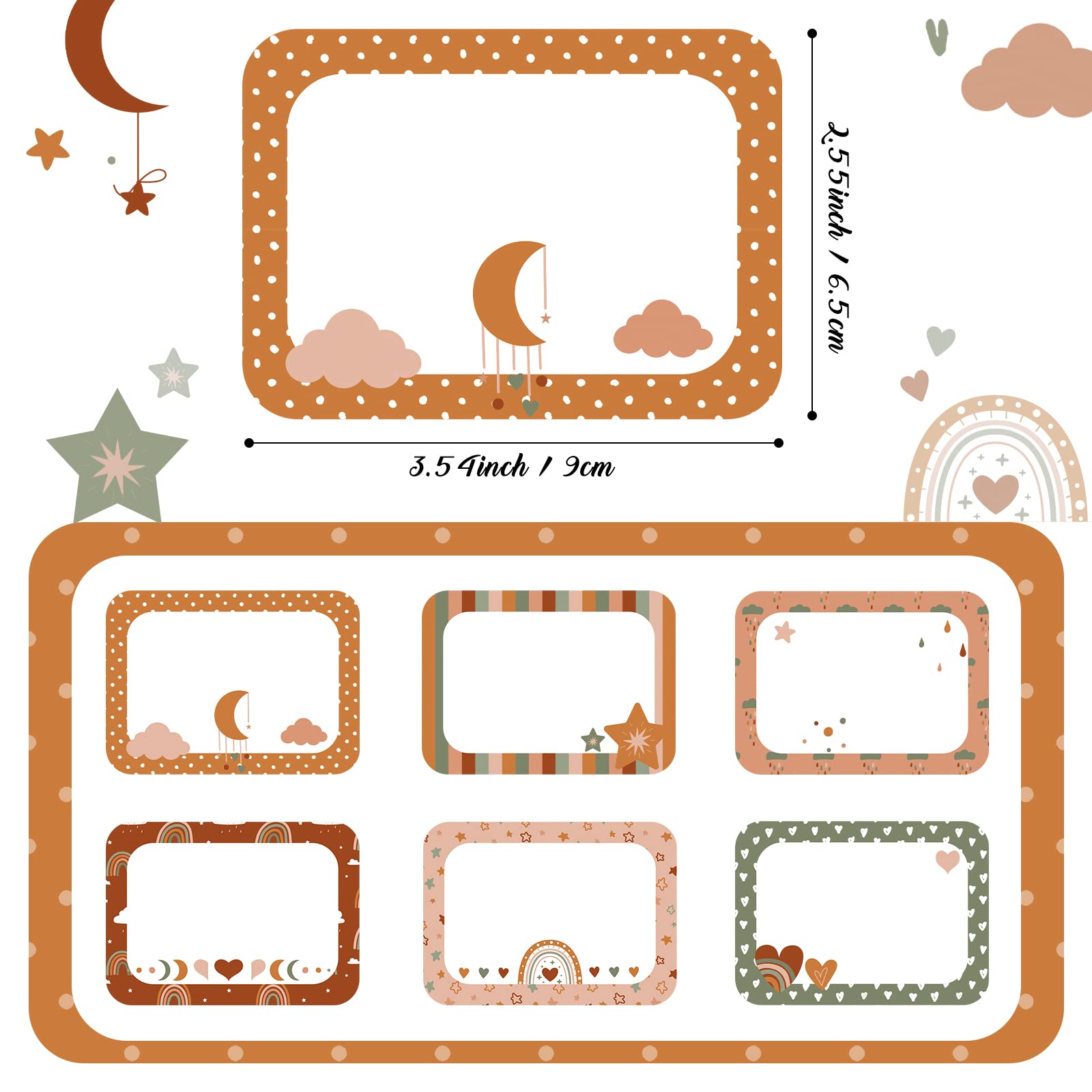 144 Stück Boho Regenbogen Namensschild Aufkleber für Kinder Studenten Selbstklebende Regenbogen Namensaufkleber Etiketten in 6 Designs für Schule Büro, 3,5 x 2,5 Zoll (Klassischer Stil)