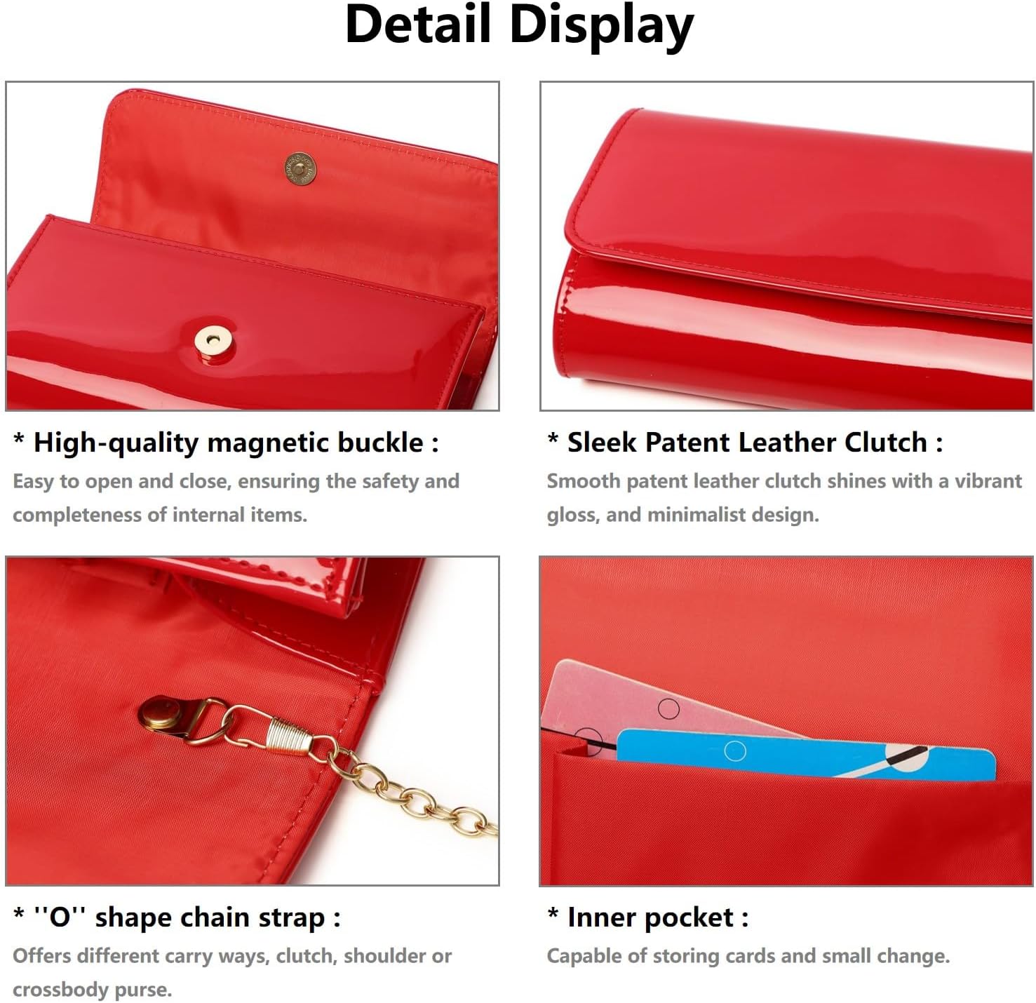 Patent Leather Envelope Clutch for Women Stylish Evening Handbag with Detachable Chain, Perfect for Wedding, Party & Prom