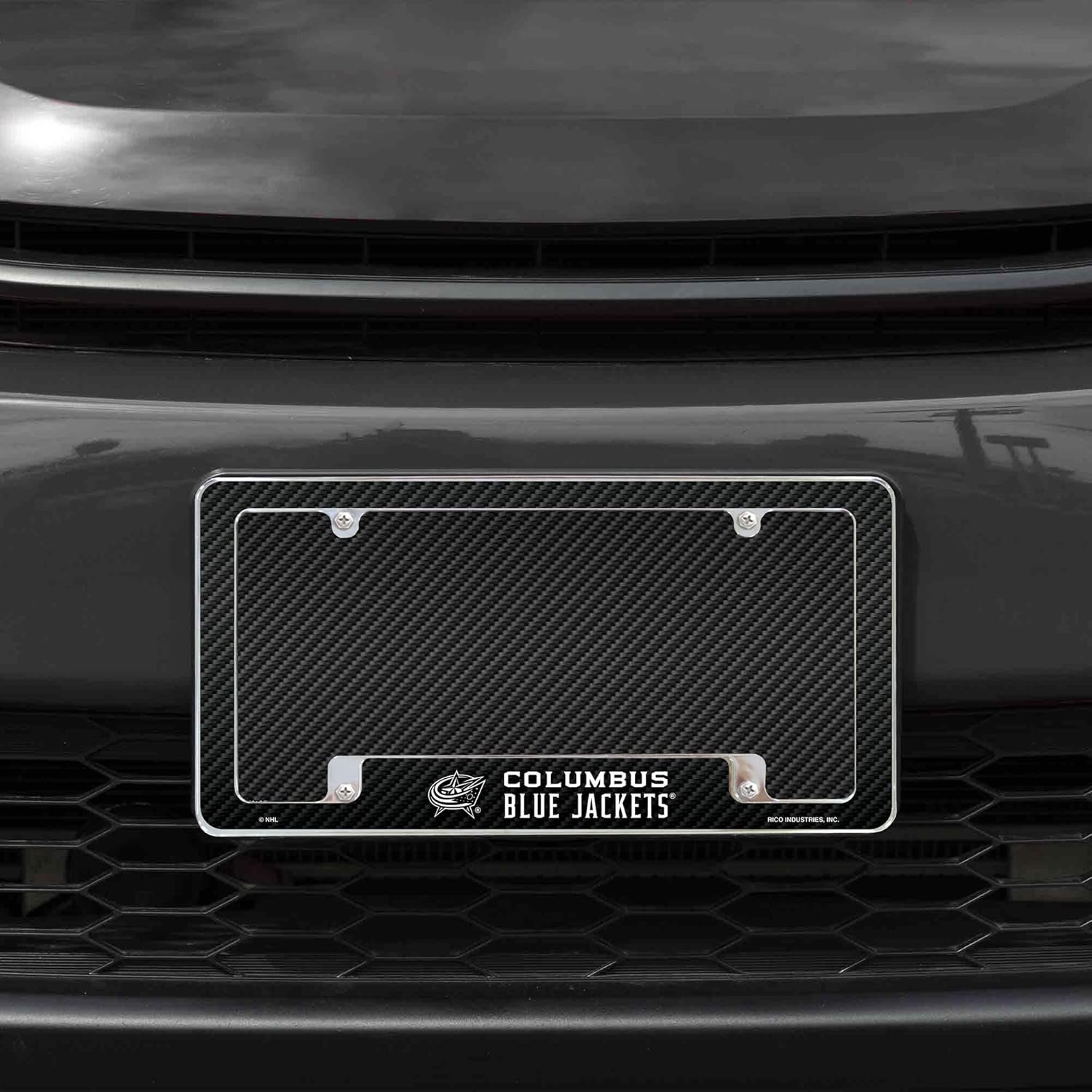 Columbus Blue Jackets NHL (Set of 2) Chrome Metal License Plate Frames with Carbon Fiber Design