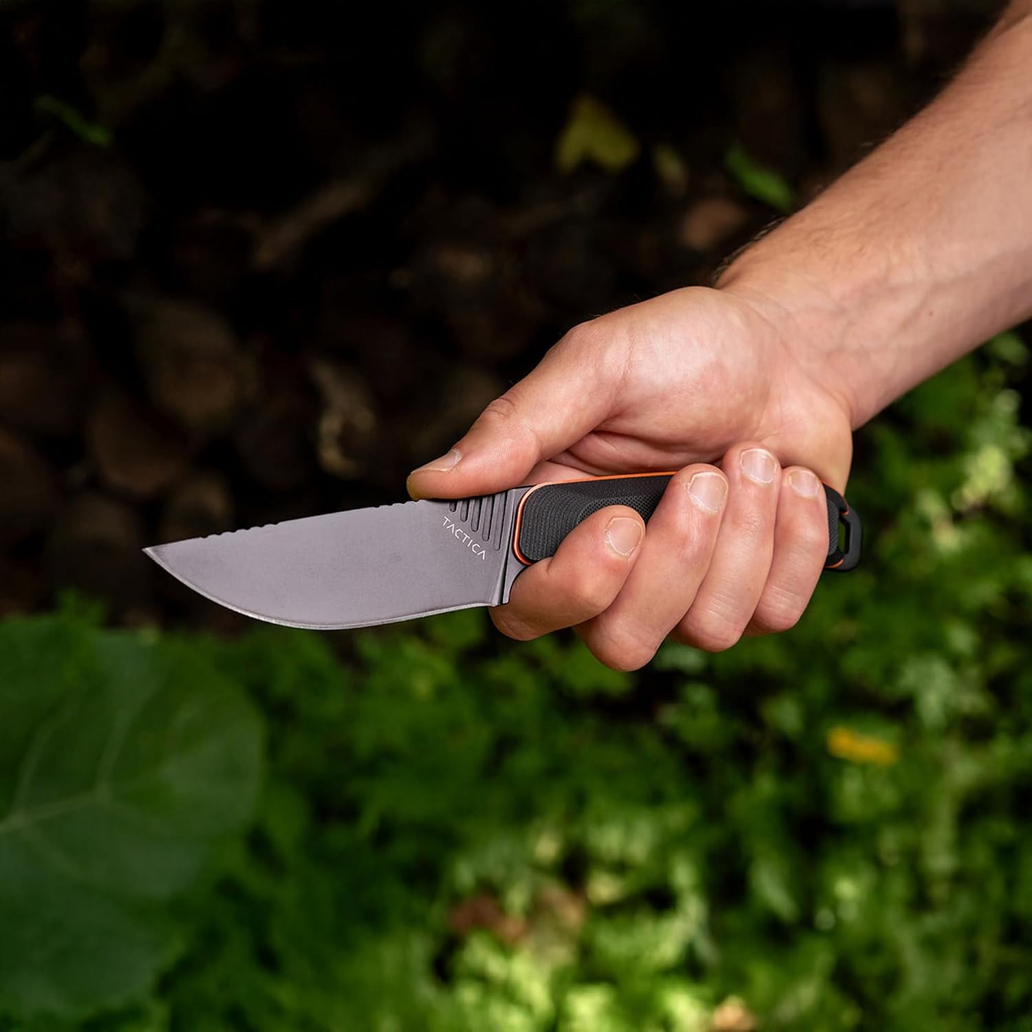 TACTICA K.400 Fixed Blade Hunting Knife, Full Tang D2 Steel Drop Point 3.8in Blade, G10 Handle, Black PVD Finish, Injection Molded Sheath - Survival and Camping, Durable Field and Skinning Knife