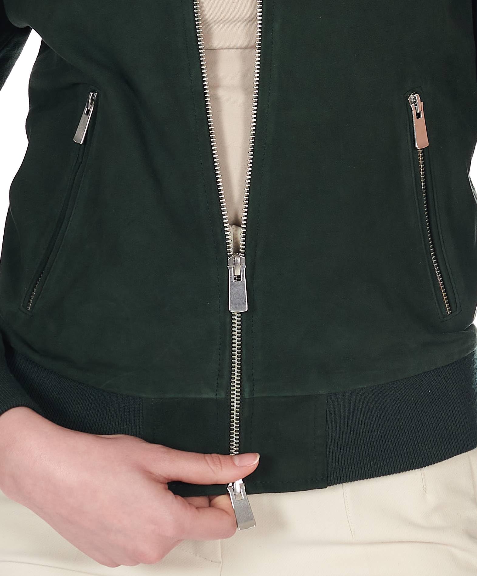 D'Arienzo Bomber Pelle Scamosciata Verde Donna Elastico a Tono Camoscio Vera Pelle G154