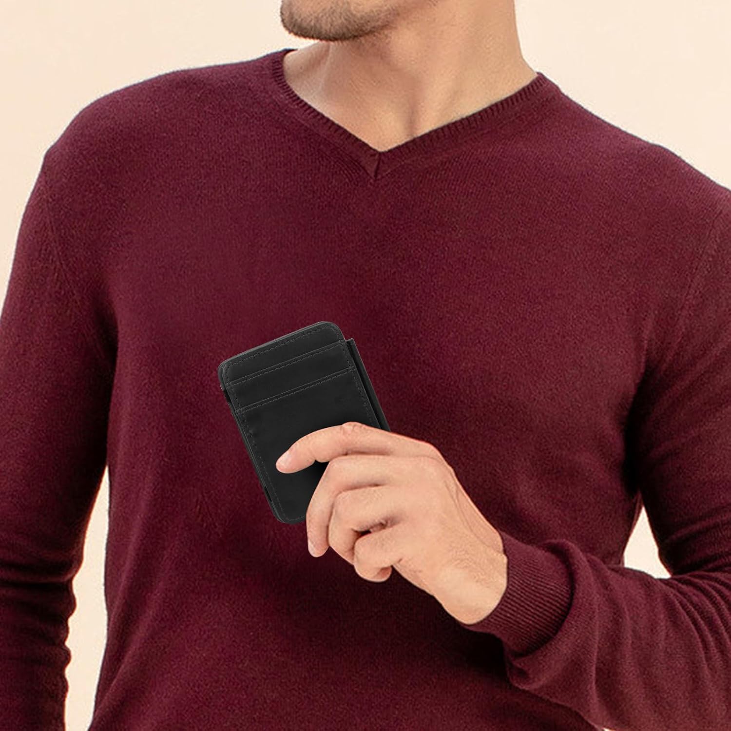 PU Magic Wallet, Men’s Ultra-Thin Three Fold Flip Wallet with ID Window, Two Side Opening Magic Leather Money Clip for Credit Cards, ID Cards, and Folded Cash (Black) - Image 7