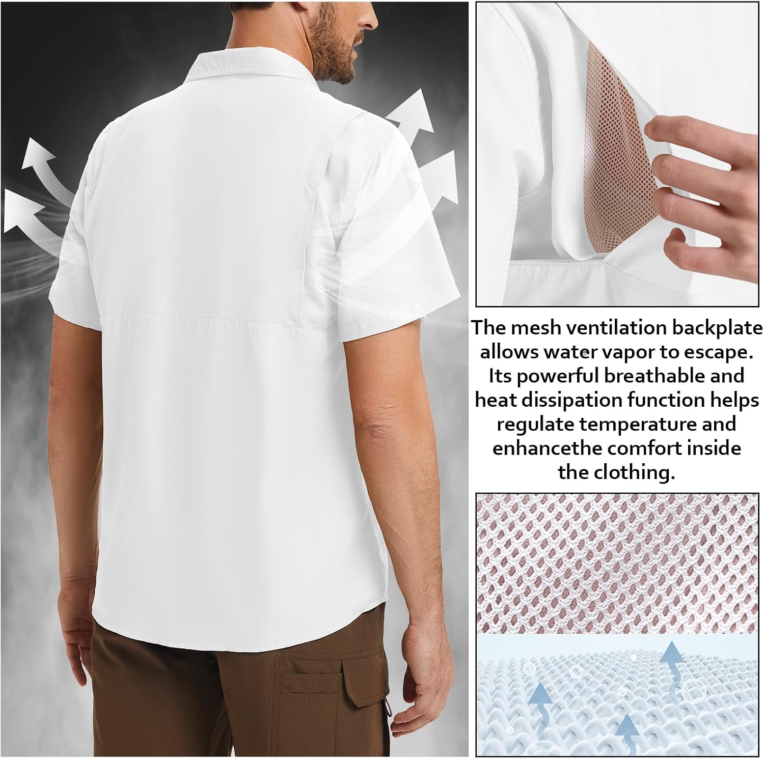 Men's Safari Hiking Fishing UPF 50+ UV Short Sleeve Button Shirt Lightweight Cooling Quick Dry Outdoor Sun Protection Shirts