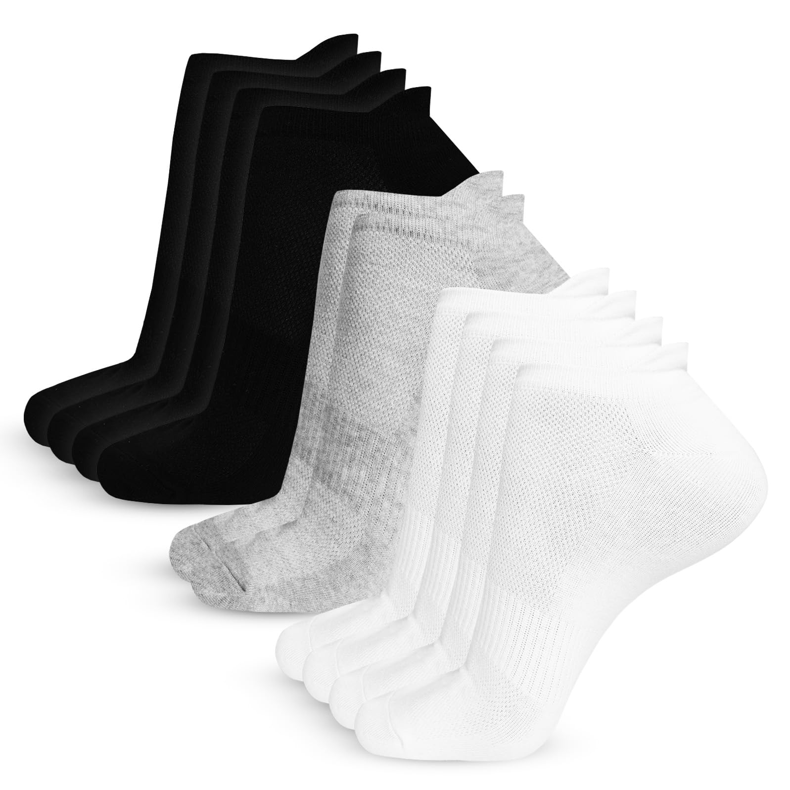 DIFRED 5 Pares de Calcetines Tobilleros Deportivos Para Hombres y Mujeres Calcetines de Corte Bajo de Algodón, Blanco/Gris/Negro Running, Ciclismo, CrossFit, Gimnasio Calcetines