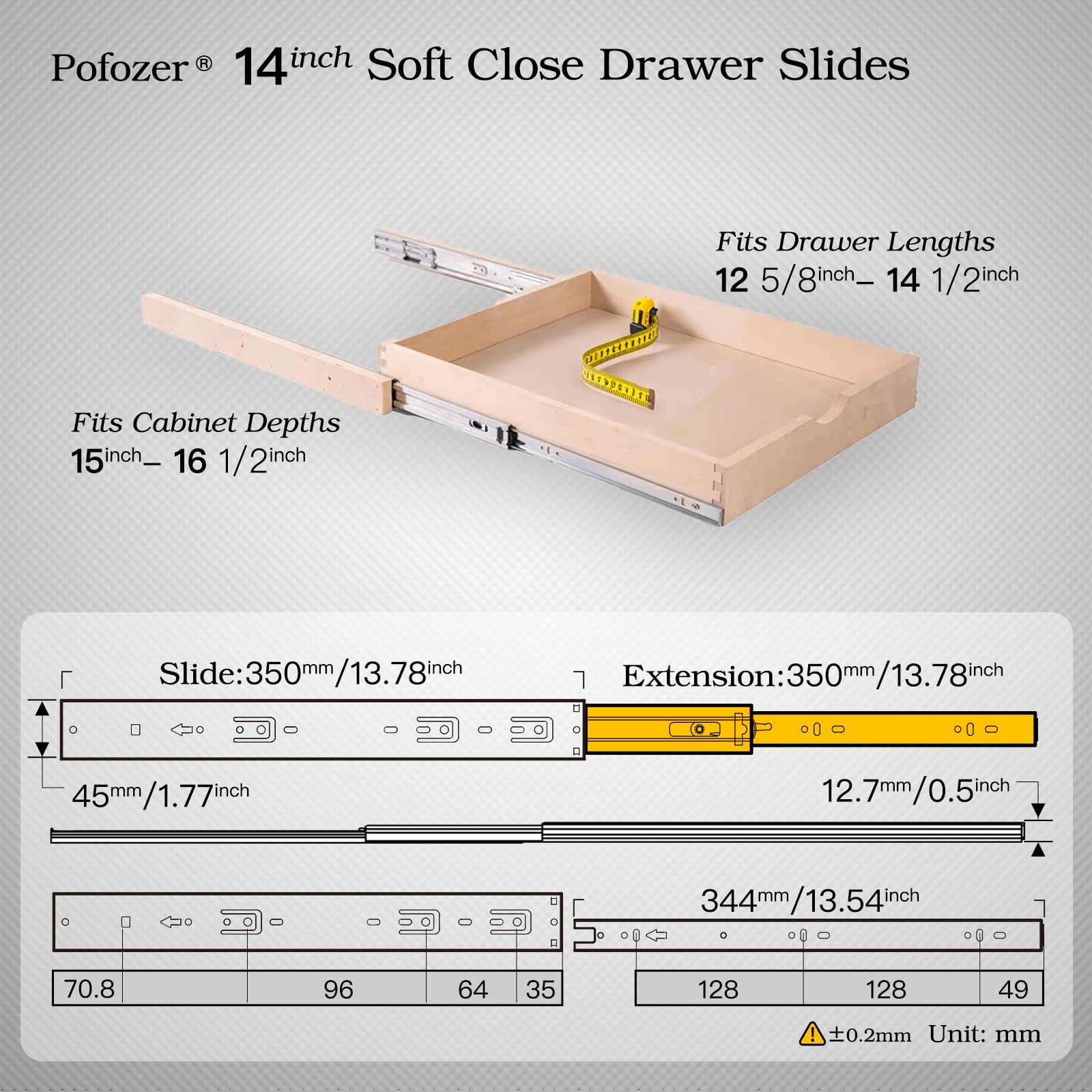 Black Soft Close Drawer Slides 14 Inch-6 Pairs, Smooth and Quiet 100lbs Capacity Full Extension Side Mount Ball Bearing Drawer Slides