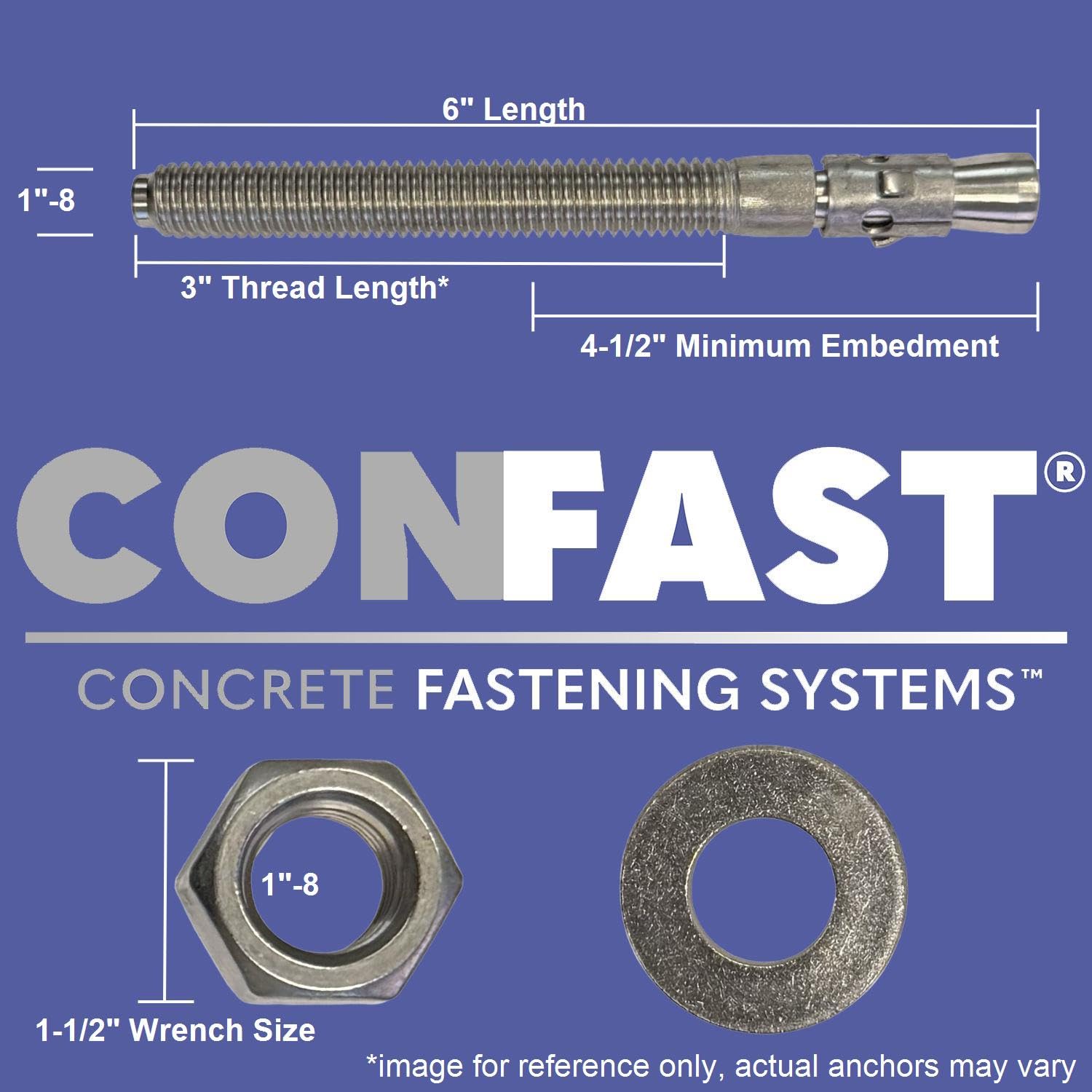 Confast 1" x 6" del anclaje de cuña chapado en zinc (Caja de 5)