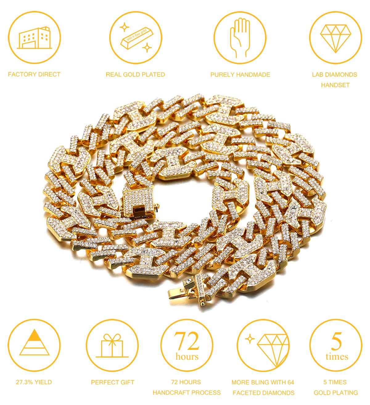 HALUKAKAH Cadena de Oro para Hombres Iced out,17MM Cadena Cubana Miami 18k Real Oro/Oro Blanco Platino Chapado Collar Gargantilla Pulsera,Diamantes Completos,Regalo para él