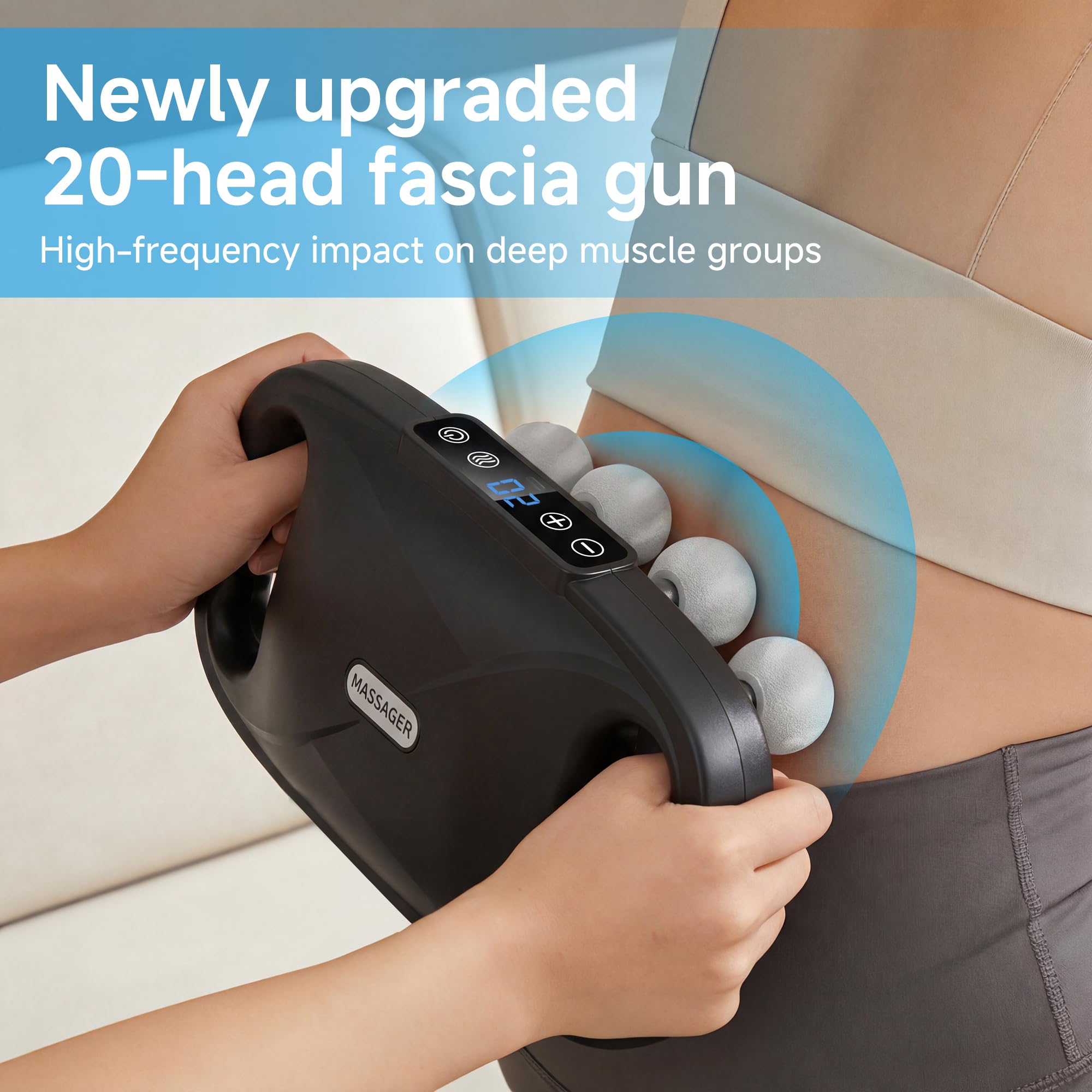 leikefitness Pistolet de massage des tissus profonds à 20 têtes avec 20 intensités, 6 modes, 3 réglages de minuterie, masseur électrique à percussion pour le dos, les épaules, les jambes, les bras, le